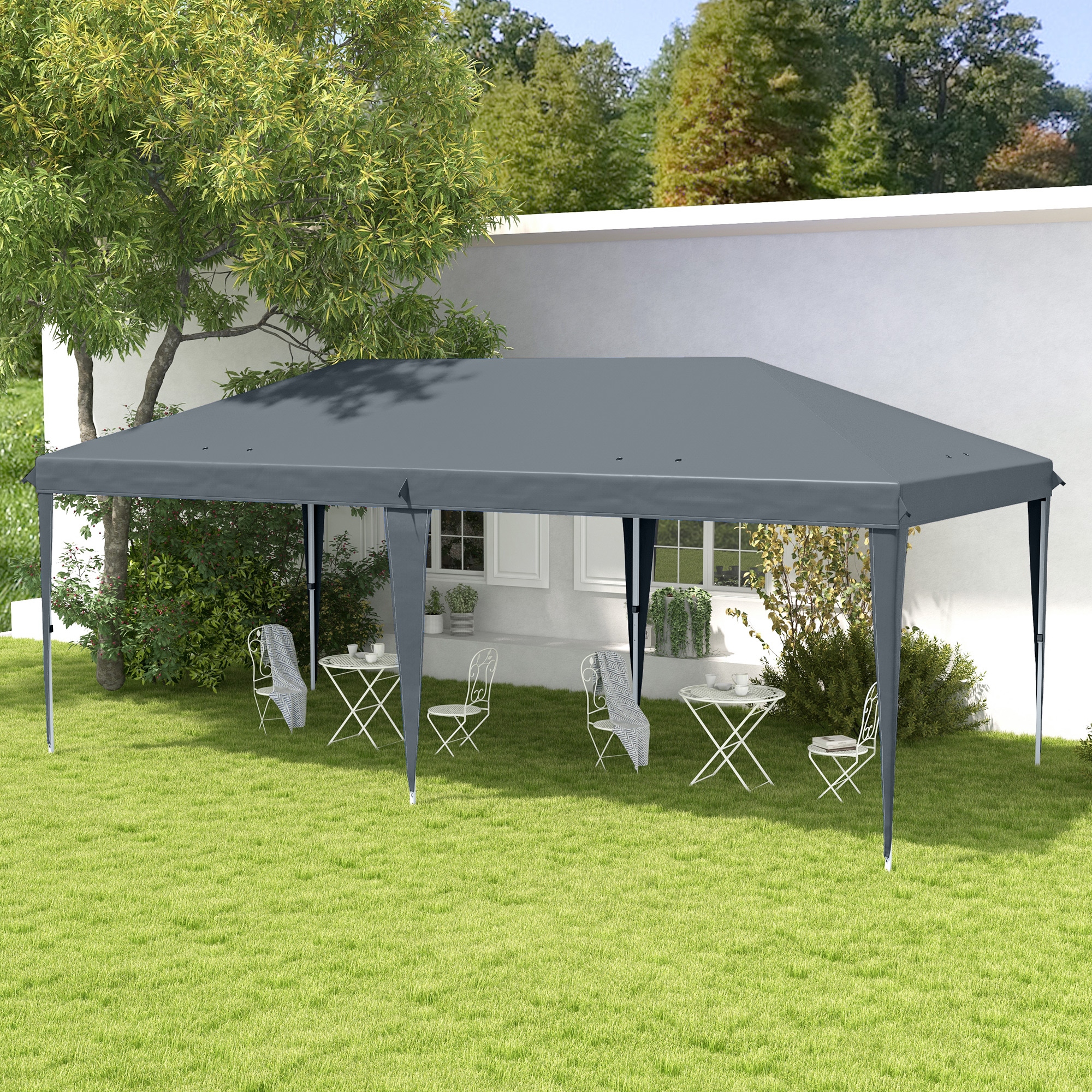 Outsunny Tonnelle 6 x 3 m Garten-Pop-Up-Faltmarkise inkl. Tragetasche aus Epoxidstahl und dichtem Oxford-Gewebe in Grau