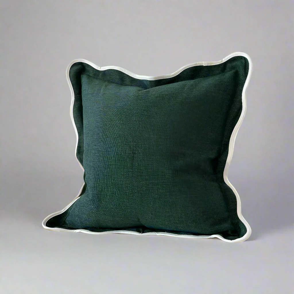 Forest Green Scallop Edged Cushion with Feather Pad �C 45 x 45cm