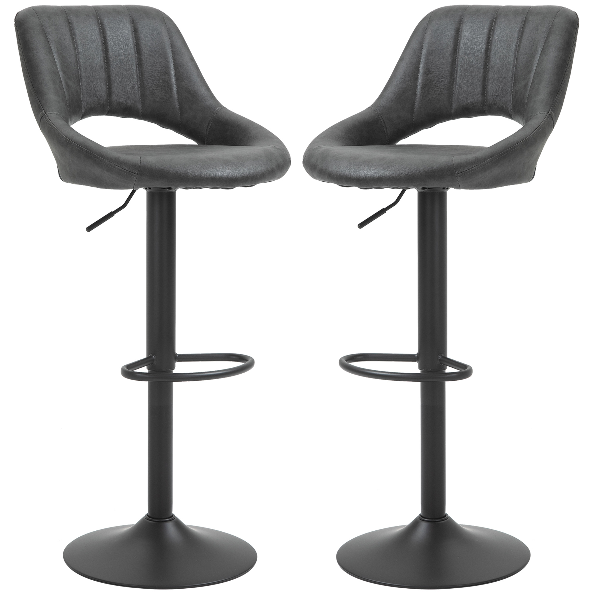 HOMCOM Barhocker 2er-Set, Lederoptik, drehbar, höhenverstellbar, Fußstütze, Metallrahmen, 44 x 49 x 90-110 cm, Grau
