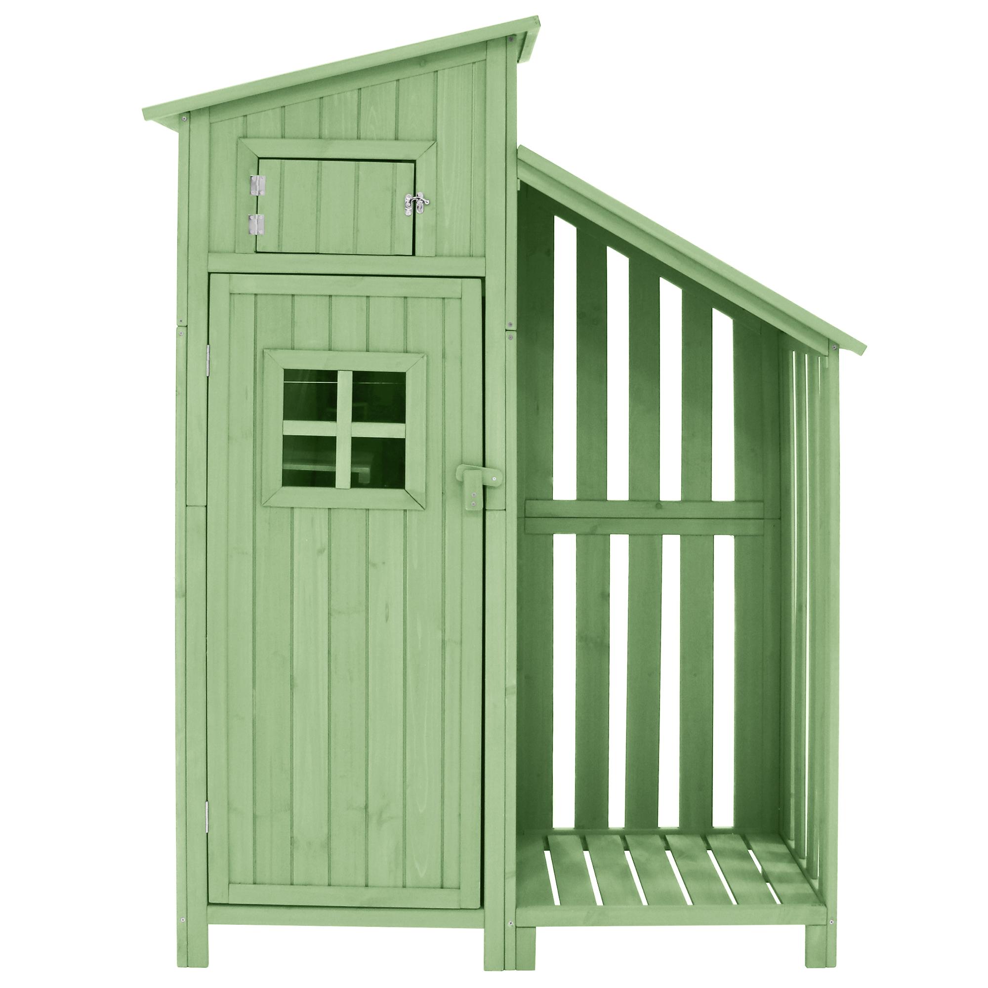 Gartenschrank 118x54x173 cm Holz mit 2 Regalen und großem Stauraum für Garten Geräte, Grün