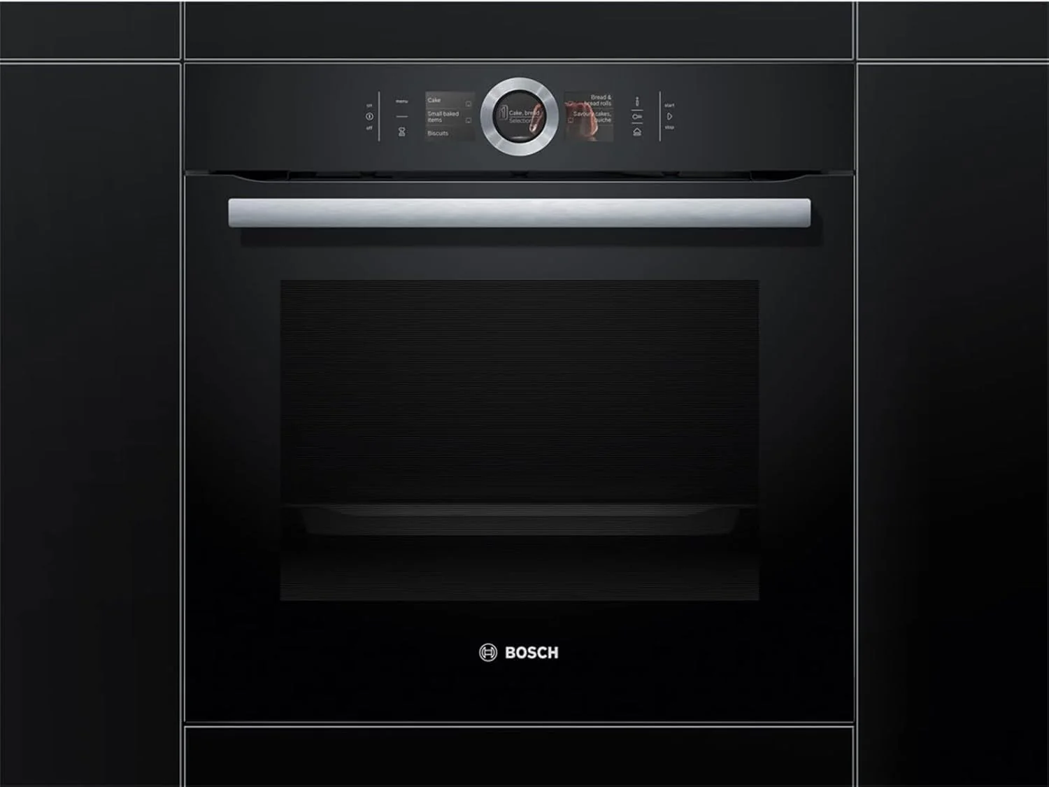 Bosch HMG7361B1, Serie 8 smarter Einbau-Backofen mit Mikrowellenfunktion, 60 x 60 cm, Made in Germany, Schwarz, Air Fry, Digitaler Bedienring, Touchdisplay, Automatikprogramme, Reinigungsunterst��tzung