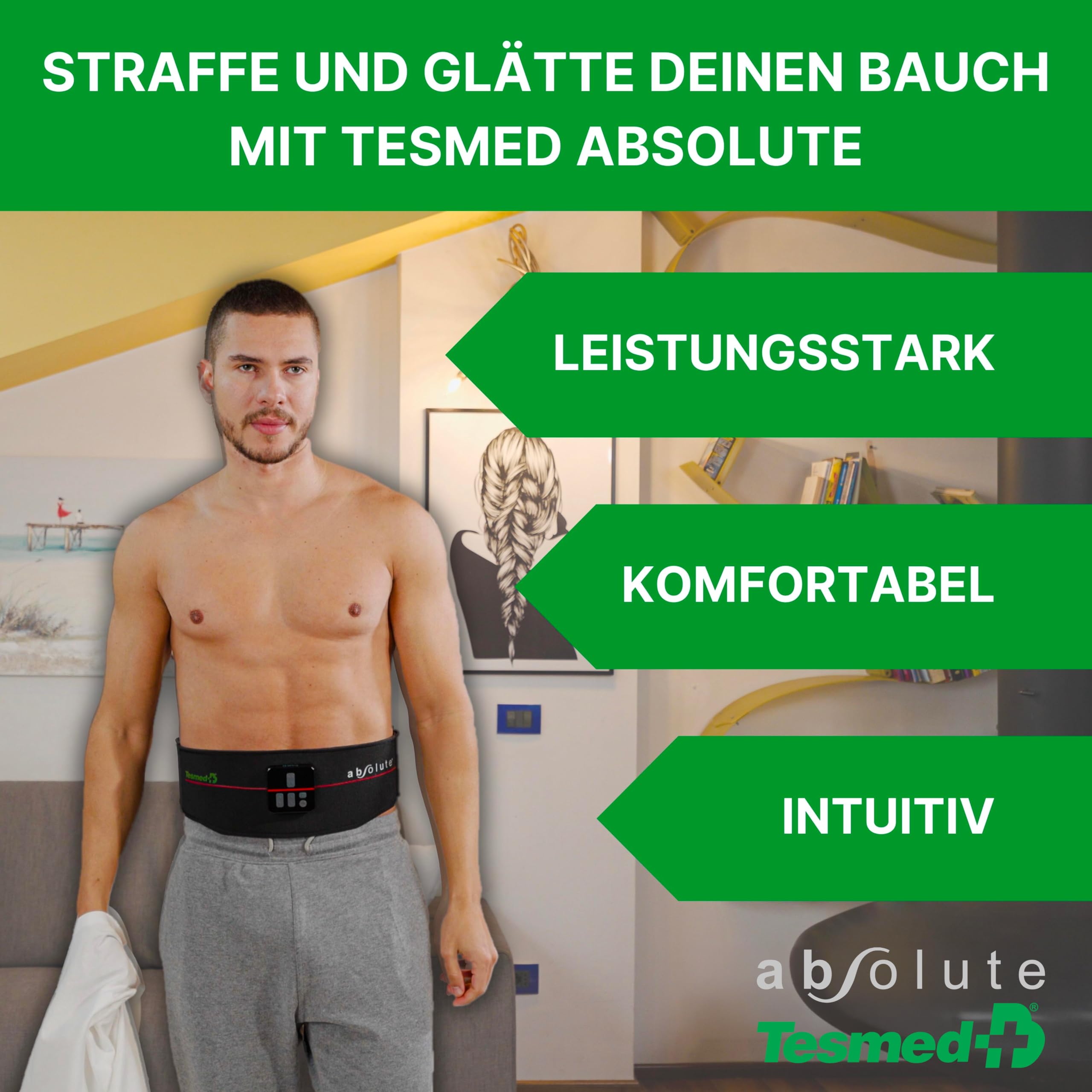TESMED Absolute EMS Bauchmuskeltrainer Gürtel wiederaufladbar für effektives Bauchmuskeltraining zu Hause