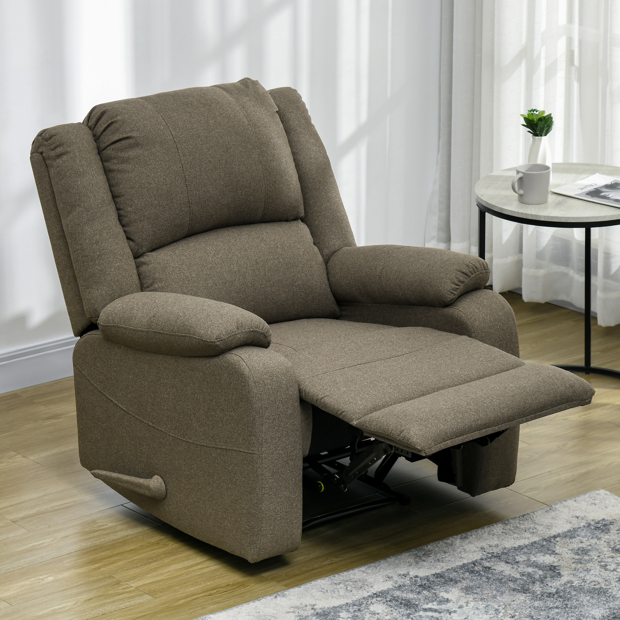 HOMCOM Relaxsessel, Liegefunktion und Fußstütze, verstellbar, bis 150 kg, Stahlrahmen, 90 x 96 x 98 cm, Braun