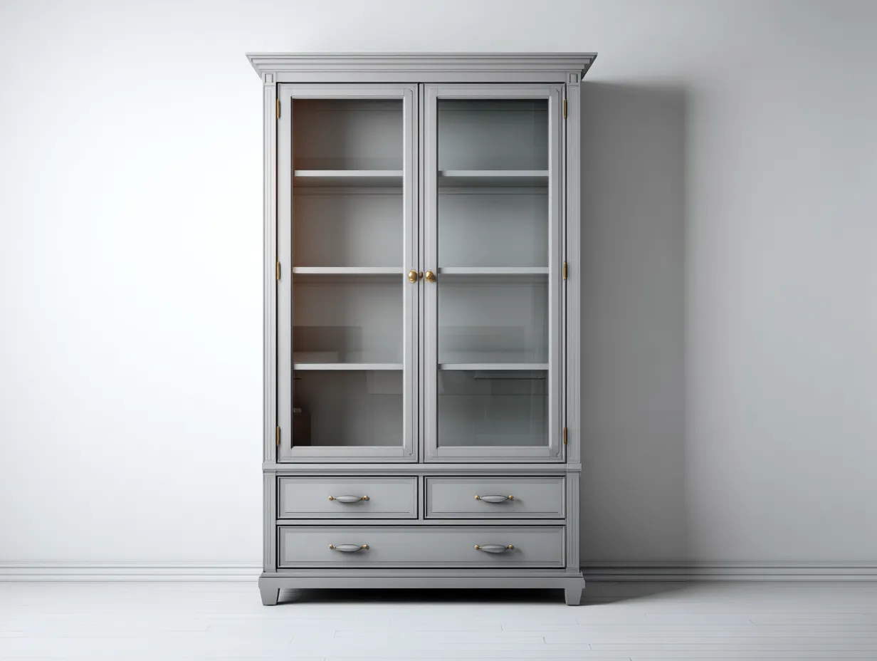 Vitrine-Holzwerkstoff-Glas-Metall-122 x 44 x 205 cm-Grau-Klassischer Stil