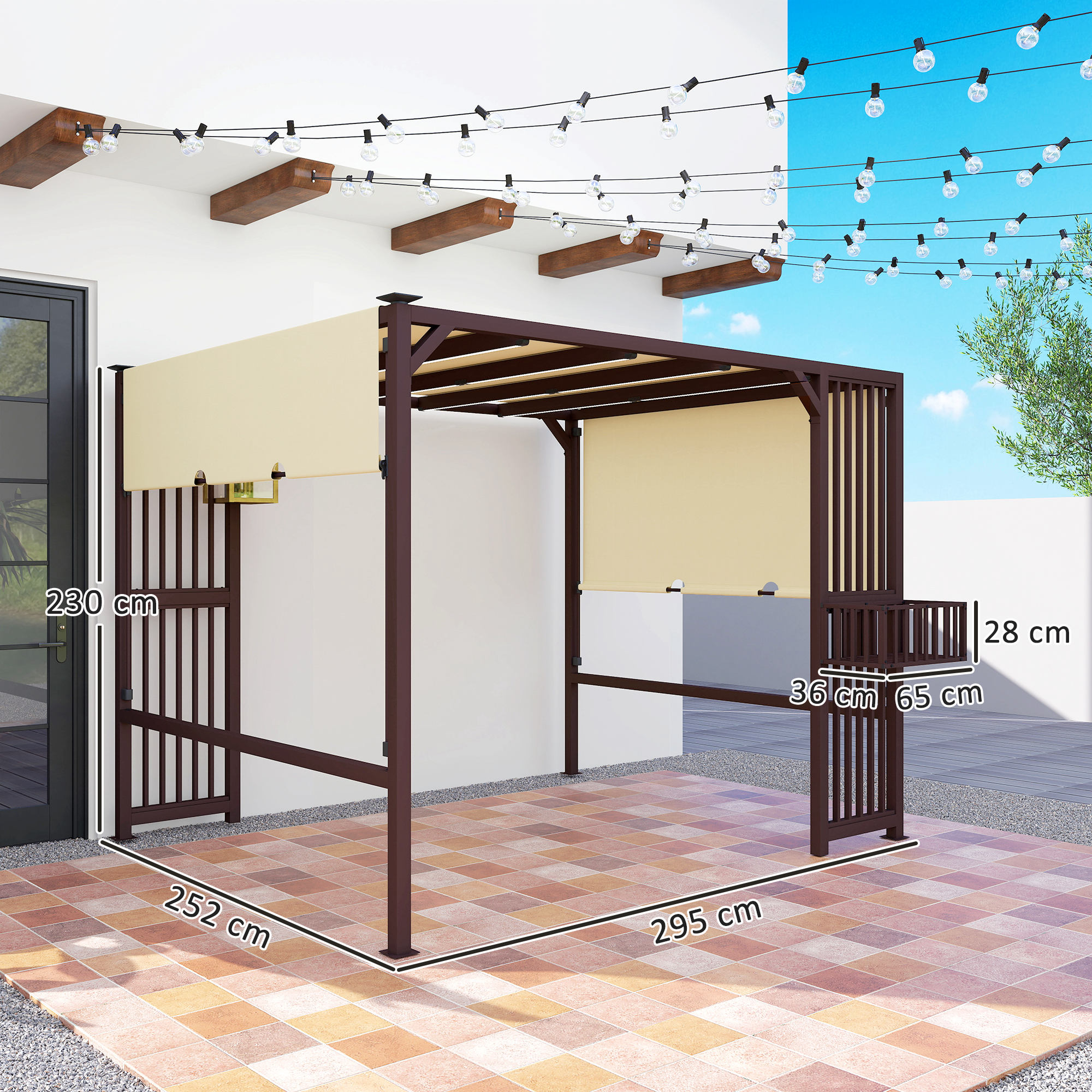 Outsunny Pergola Paviljoen 3x2,5m UV30+ Stabiel Winterbestendig Zonnescherm met Verstelbaar Schuifdak Donkerbruin