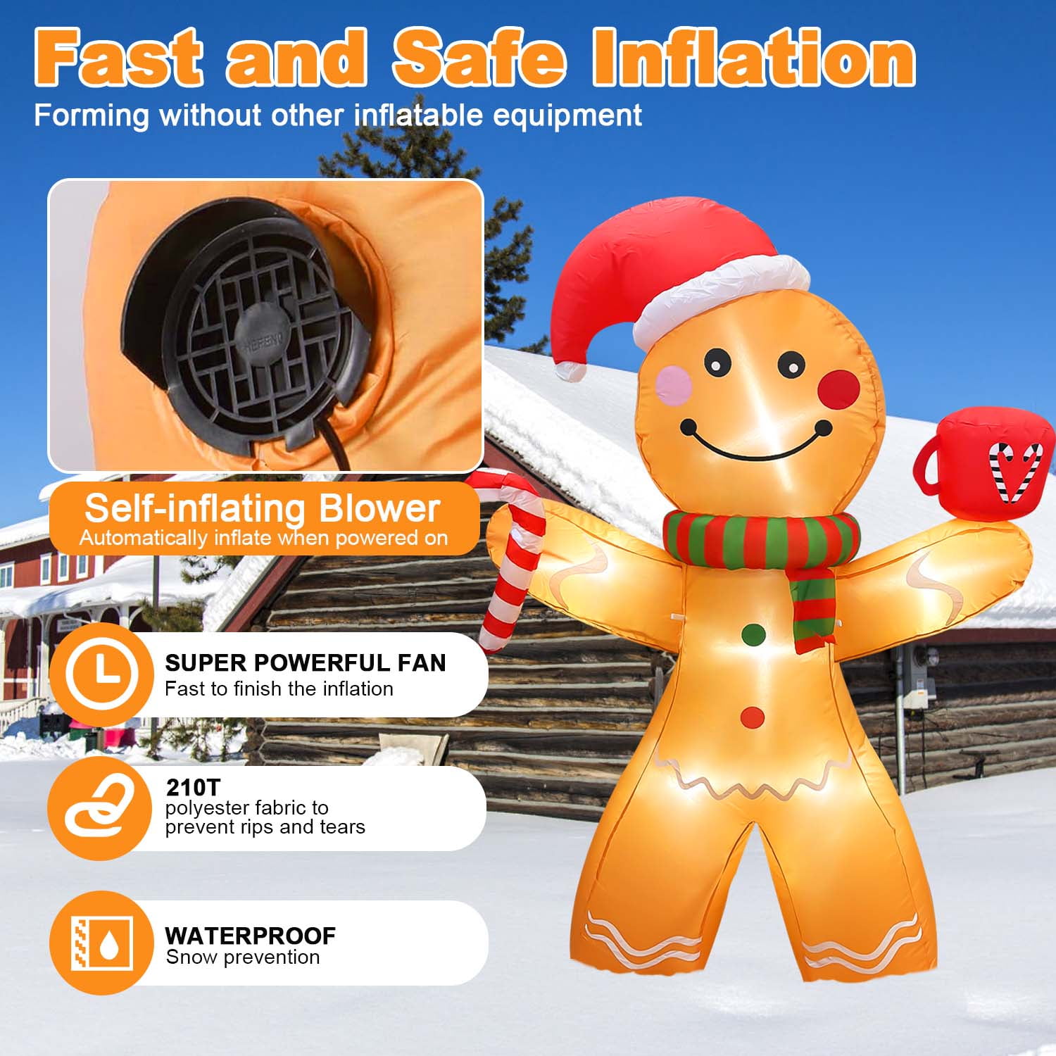 GVDV 5ft Inflatable Gingerbread Man with LED Lights &ndash; Durable Outdoor Christmas Decoration