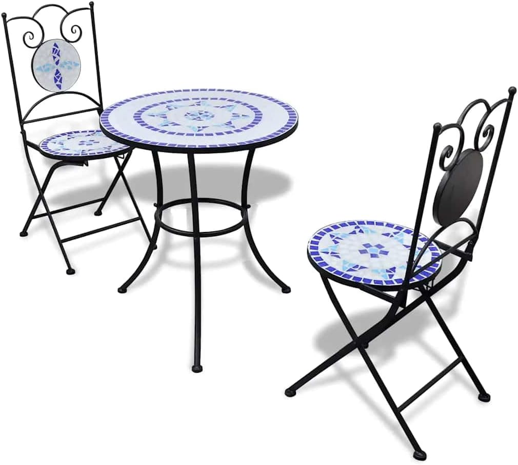 vidaXL Mosaic Table 60cm with 2 Chairs Blue/White