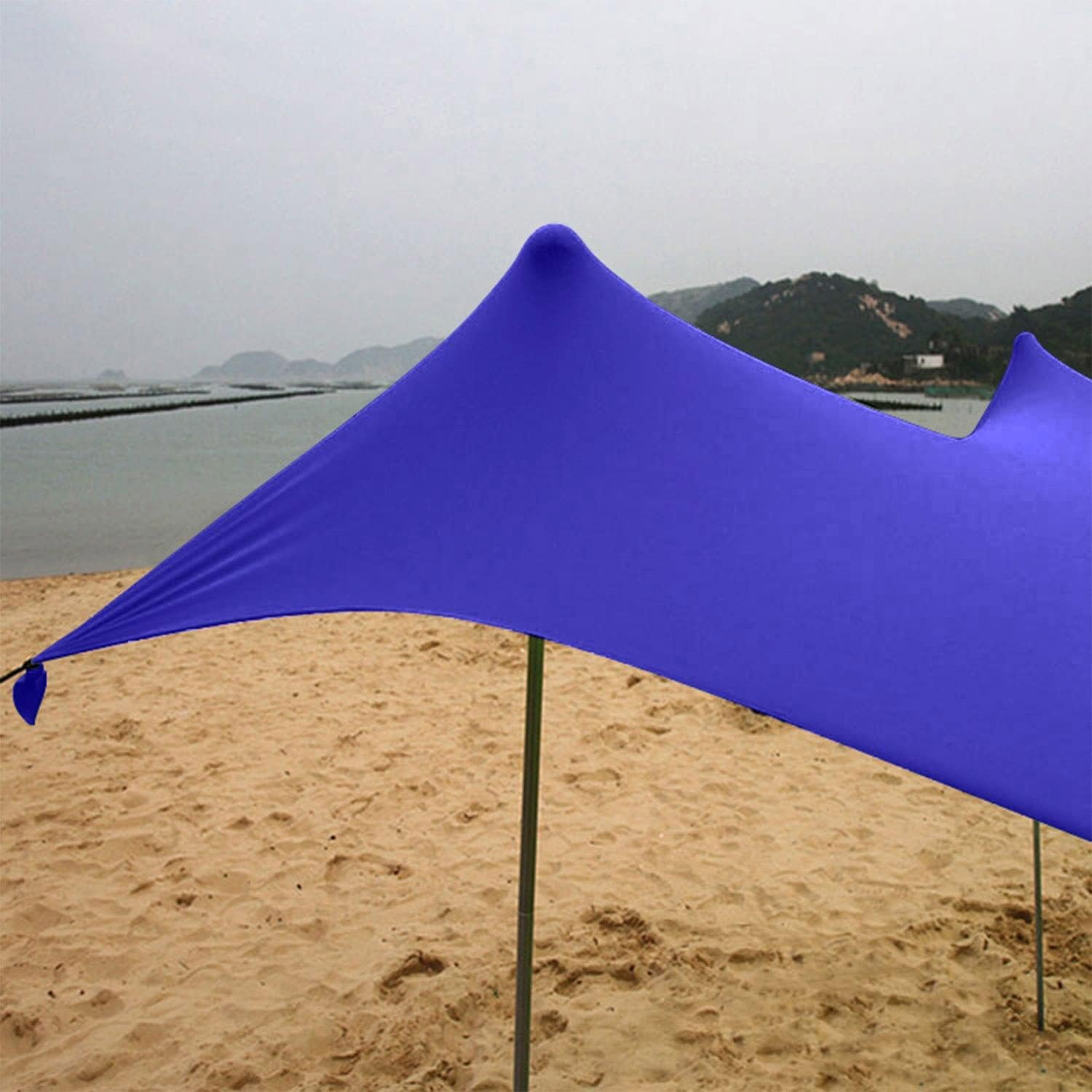 Strandzelt Reise-Strandmuschel Sonnenschutz Shelter UV-Schutz Outdoor Campingzelt für 3-4 Personen mit Tragetasche, 2 Aluminiumstangen, kleines Packmaß (Color : Blue)