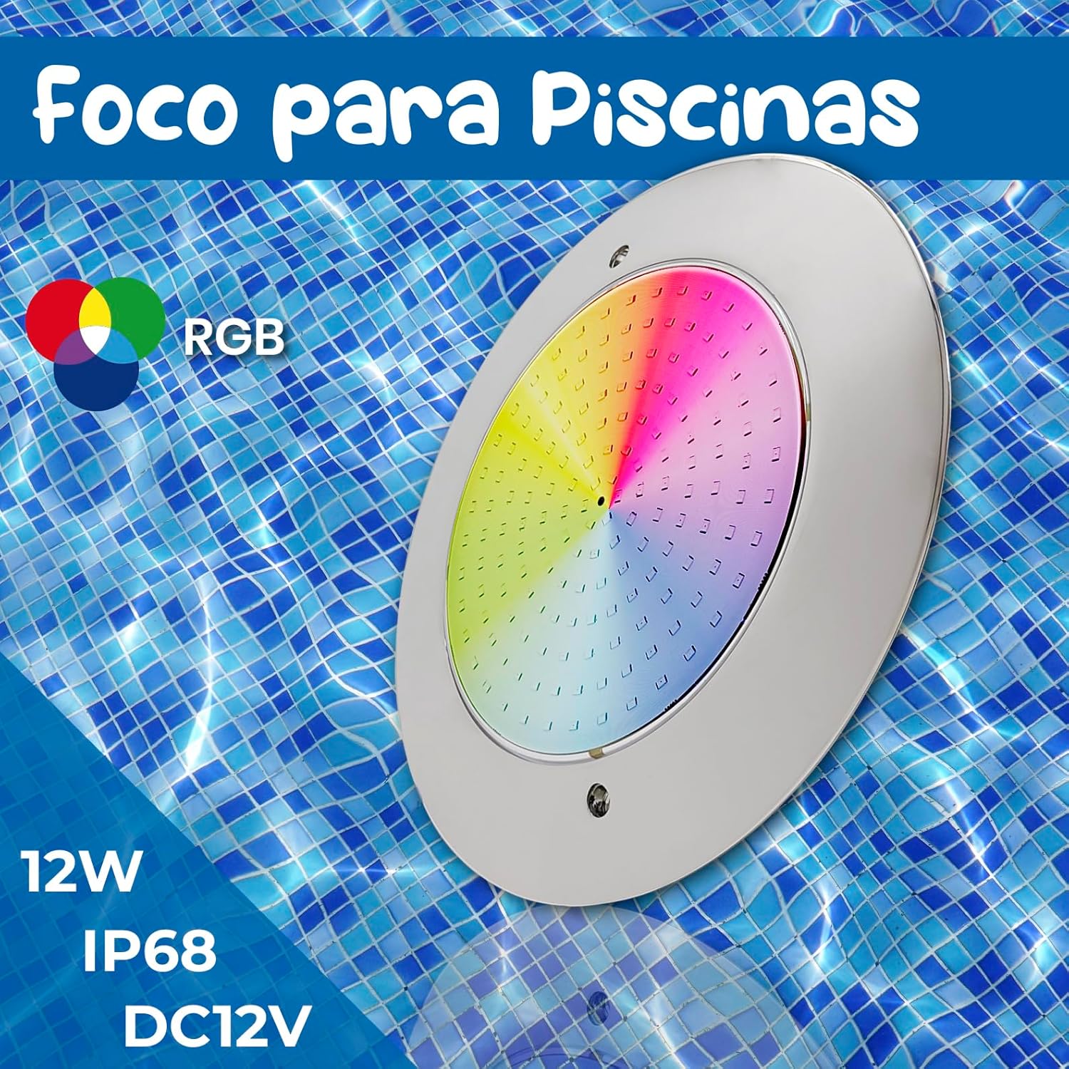 LED ATOMANT Packung mit 2 LED-Poolleuchte 12W RGB Wasserdicht IP68 Tauchfähig, 2m Kabel, Edelstahl mit Transformator AC 220V/12V DC und Fernbedienung, Bluetooth-App-Steuerung