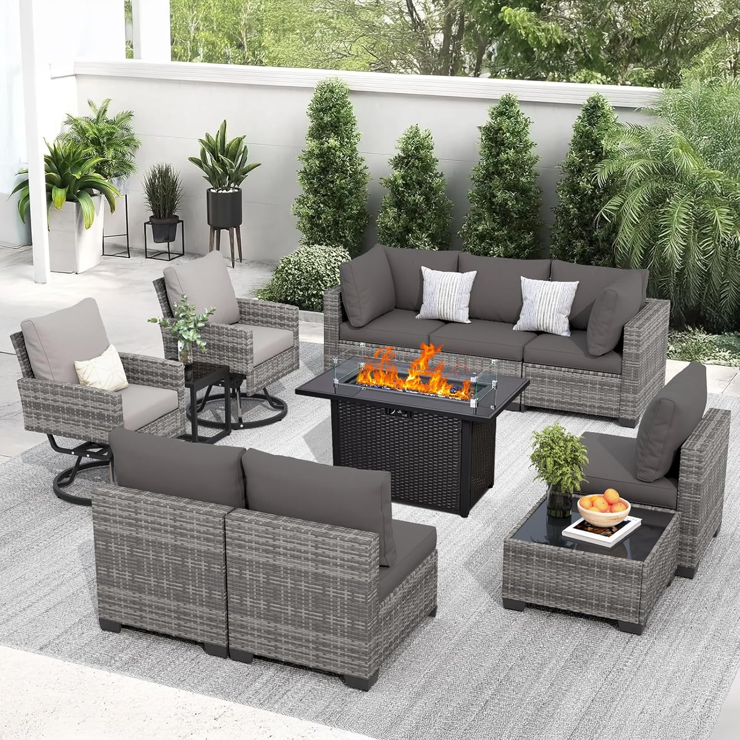 7 Pieces Outdoor Patio Furniture Set with Cushions Couch Set