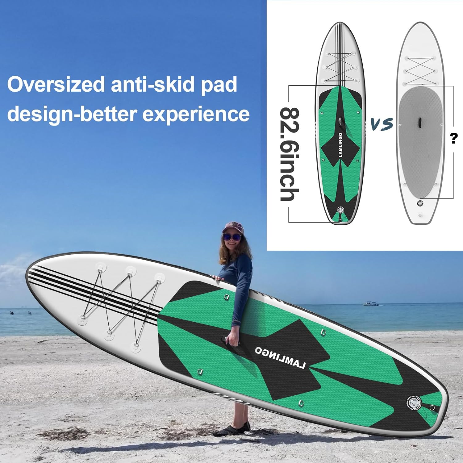 Rolimate Tavola da SUP 320×82×16cm SUP Gonfiabile, capacità di Carico di 200kg, Stand Up Paddle Board, ISUP Tavola da Surf con Pompa ad Aria, Pagaia Regolabile, Linea Sicurezza