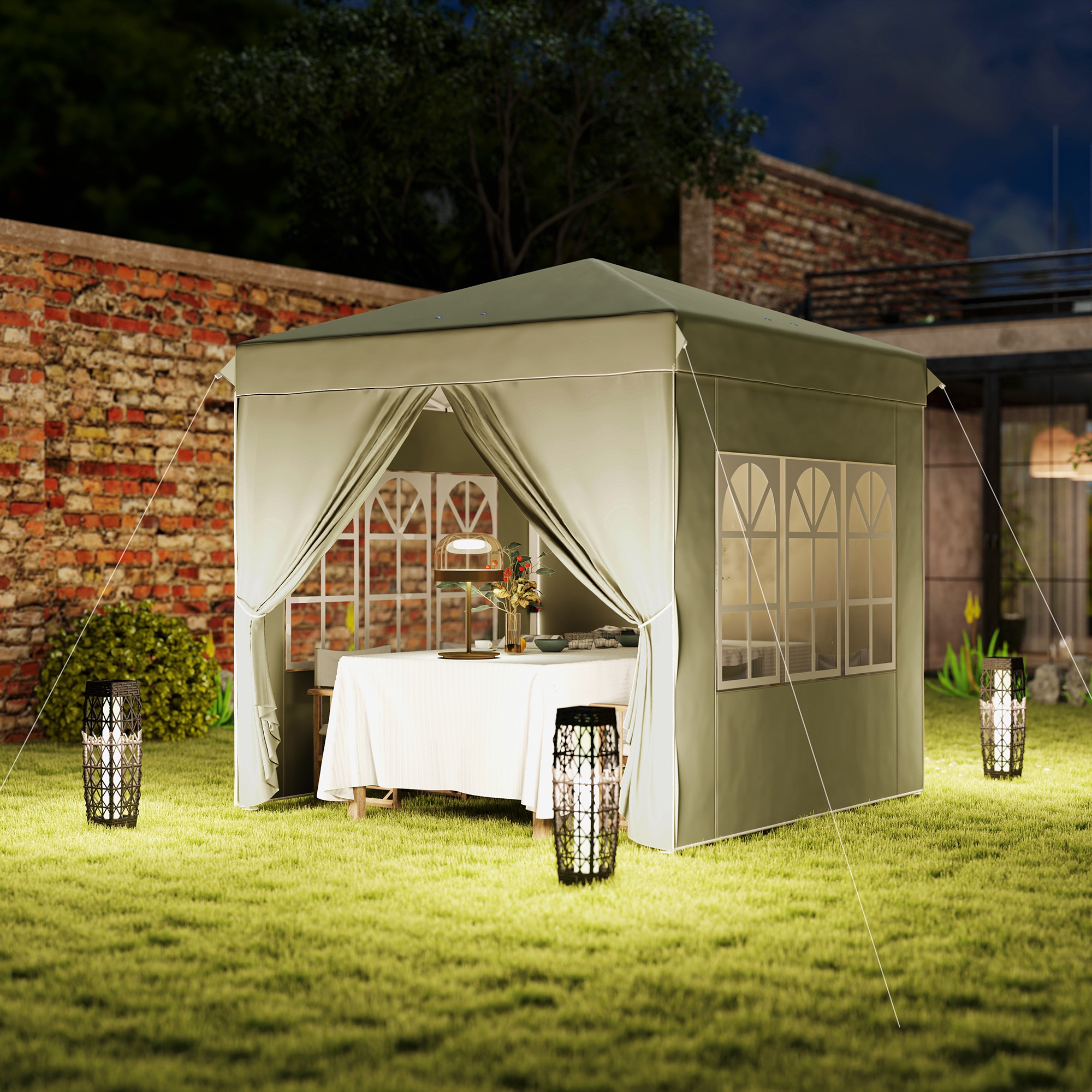 2,5 x 2,5 m Pop-up paviljoen met zijwanden en draagtas, UPF50+ in hoogte verstelbaar tuinpaviljoen, Cr��mewit