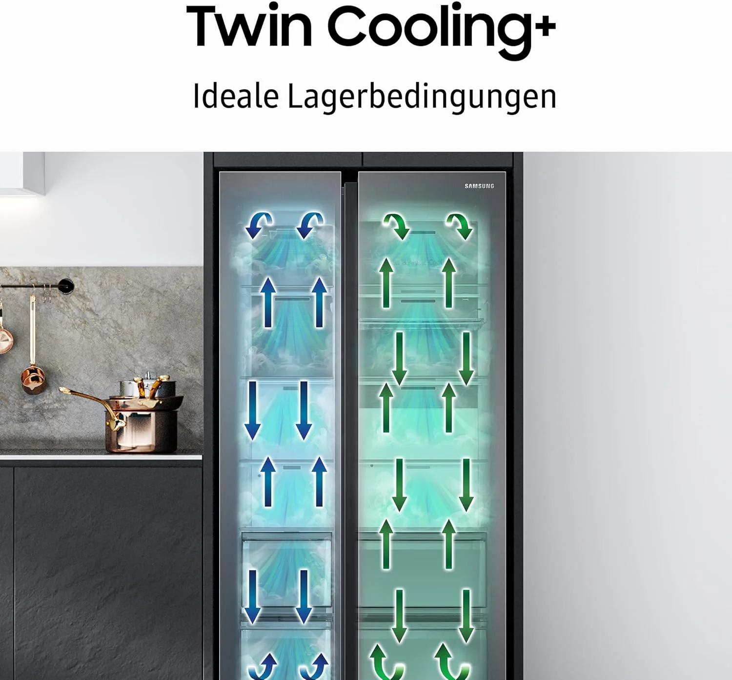 Samsung RS64DG53R3B1EF Amerikaanse koelkast, 178 cm, 628 l, SmartThings AI Energy Mode, ijs- en waterdispenser, Slim Ice Maker, Premium Black Steel