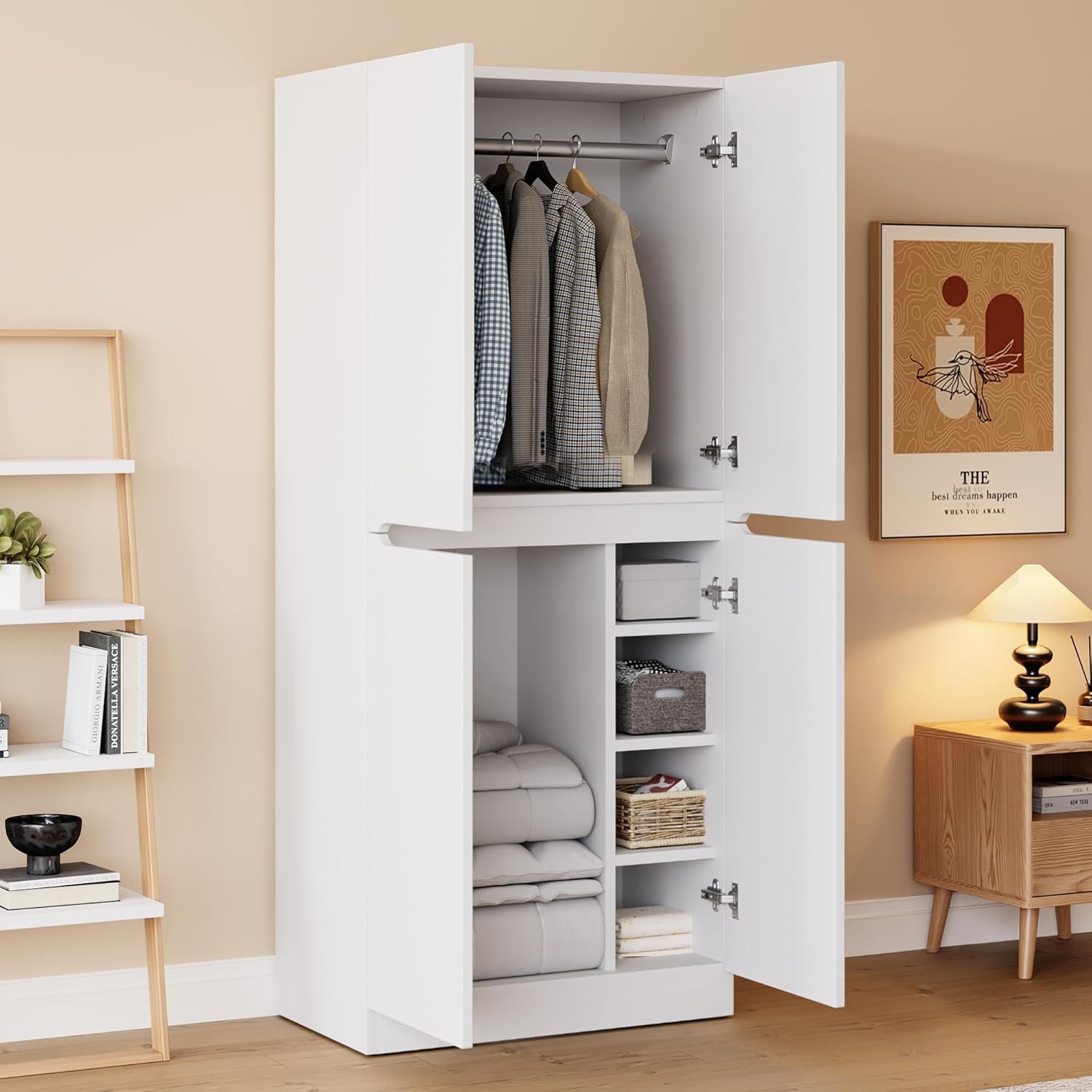 Wardrobe with 2 Doors, Wardrobe with Small Storage Compartment and Clothes Rail, Floor Wardrobe 170 x 70 x 40 cm (H / W / L)
