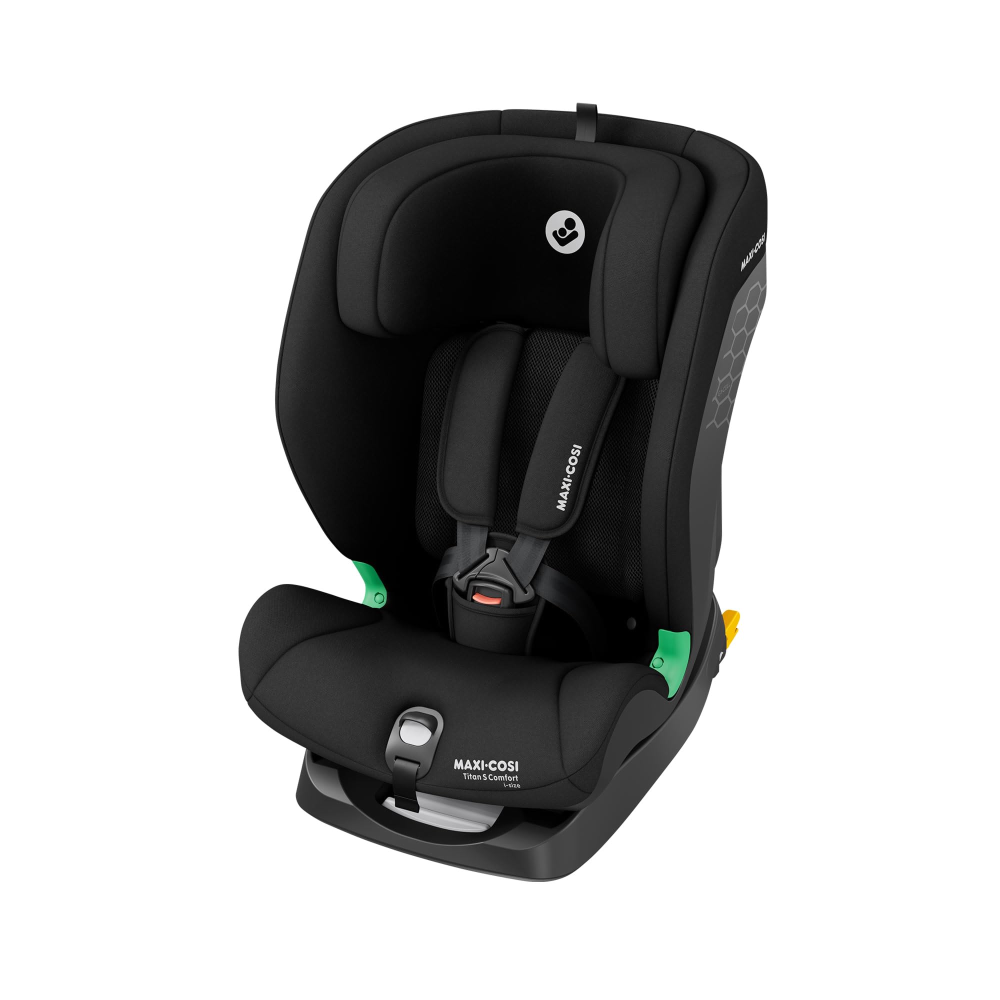 Kindersitz Titan S Comfort i-Size, 15 Monate–12 Jahre (76–150 cm), ISOFIX, 5 Sitzpositionen und 13-fach verstellbare Kopfstütze, Authentic Black