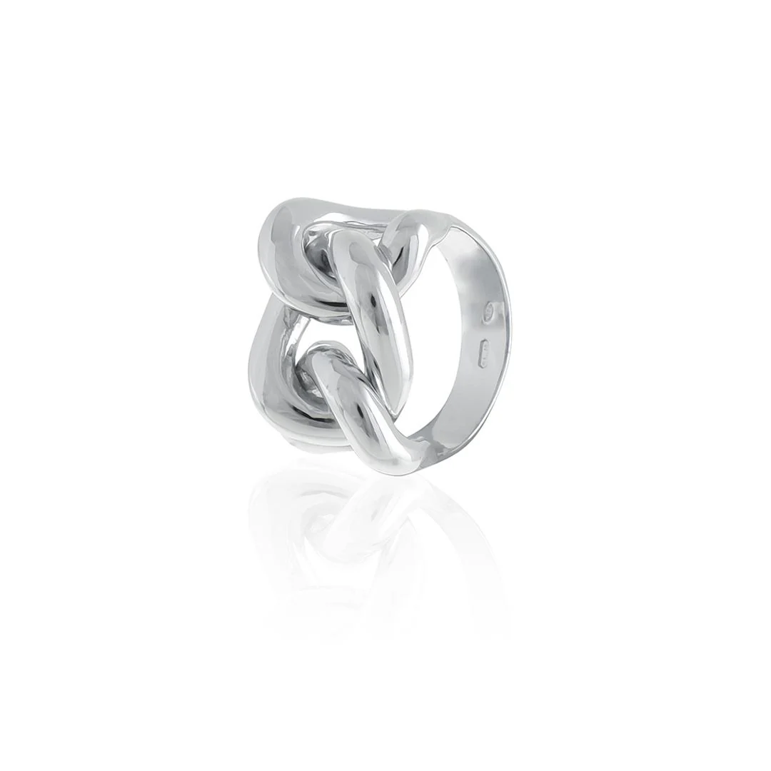 Anello Unoaerre 5336 con maglia grumetta argento rodiato bianco