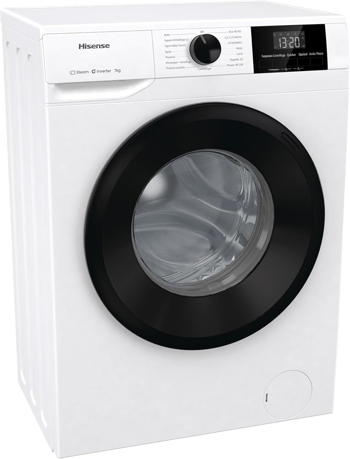 Hisense WFVB7012EM Front Load Washing Machine 7 kg 1200 rpm 15 Programs Steam LED Display Rapid Program Delay Start Child Lock