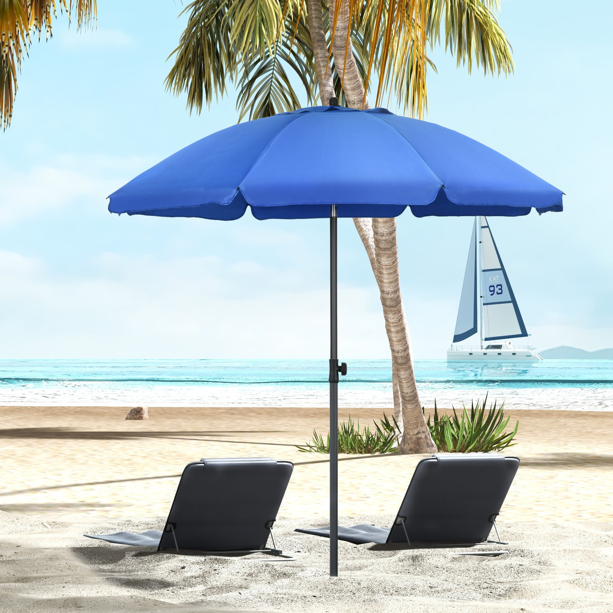 Outsunny Strandschirm, Sonnenschirm, mit Belüftungsöffnungen, verstellbare Neigung, UV50+ Ø1,80, Blau