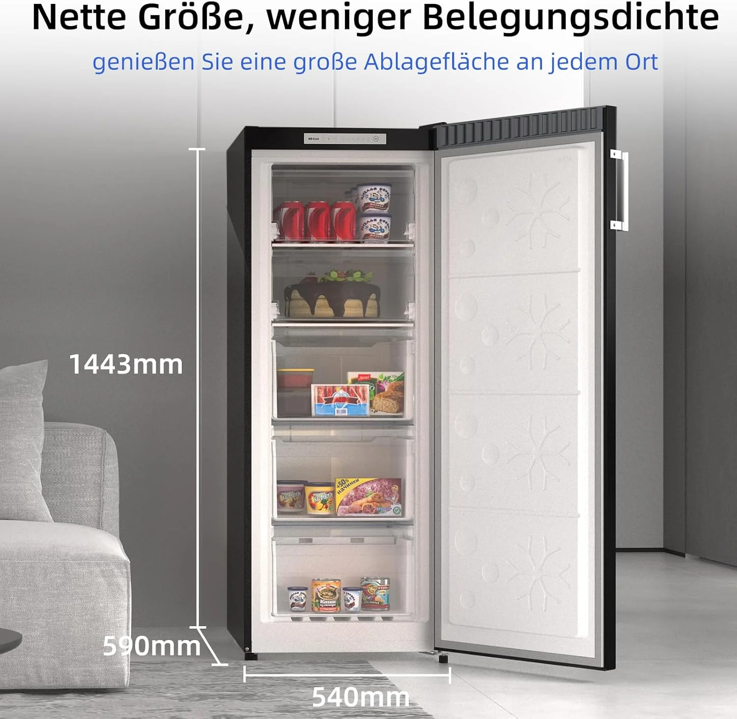 CHiQ FSD166NE4E Vriezer 166 L, No Frost-technologie, Omkeerbare deur, Zwart roestvrij staal, 144 cm hoogte