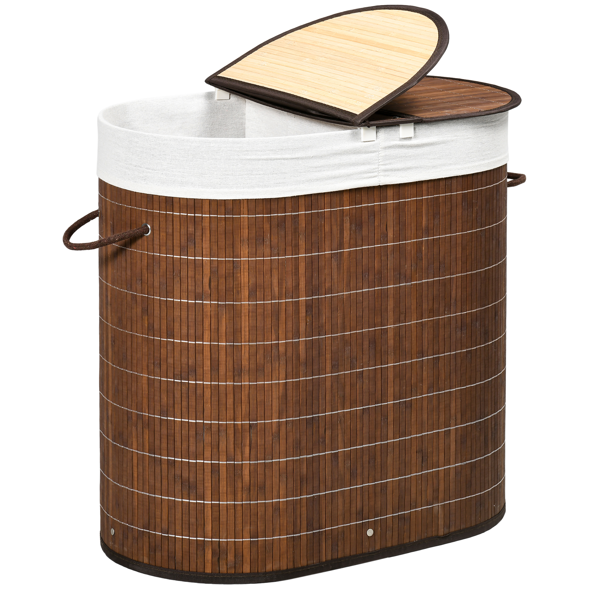 HOMCOM Wäschekorb Wäschesammler, 100L Fassungsvermögen, abnehmbarer Deckel, 38 cm x 38 cm x 57 cm, Braun
