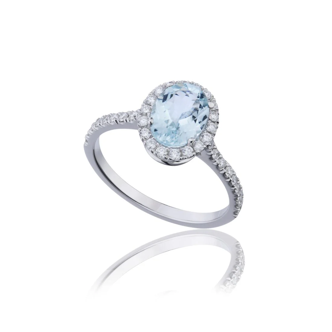 Anello Mikiko acquamarina ovale ct 1,79 e contorno diamanti ct 0,36