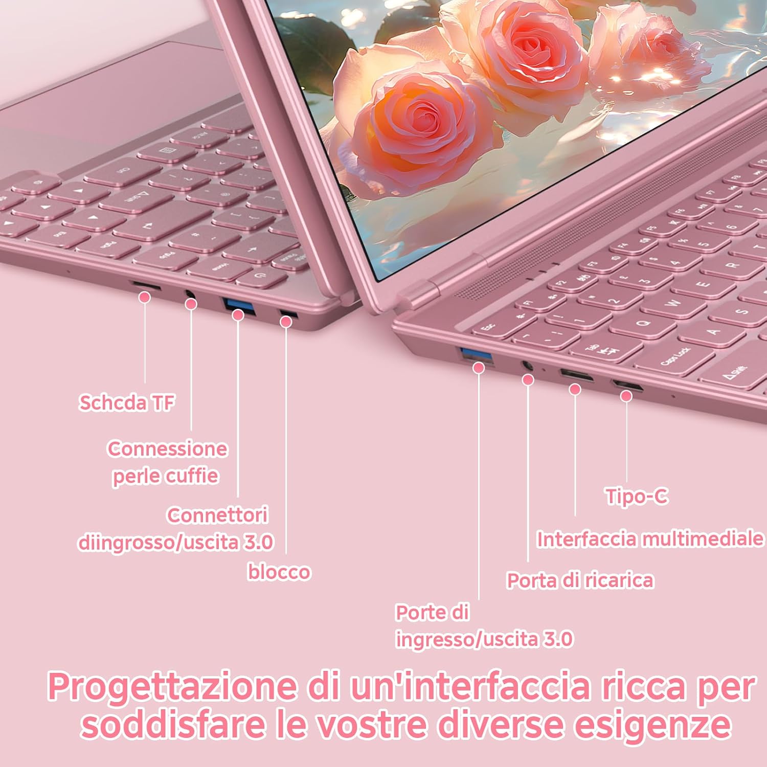 PC Portatile Computer Portatile Notebook 14 Pollici N5095 (fino a 2.9 GHz), Laptop Win11 8GB 256GB SSD 1TB Estensioni丨2.4G+5G WIFI 丨Ventola Raffreddamento Schermo丨1920 * 1200 2K FHD-Pink