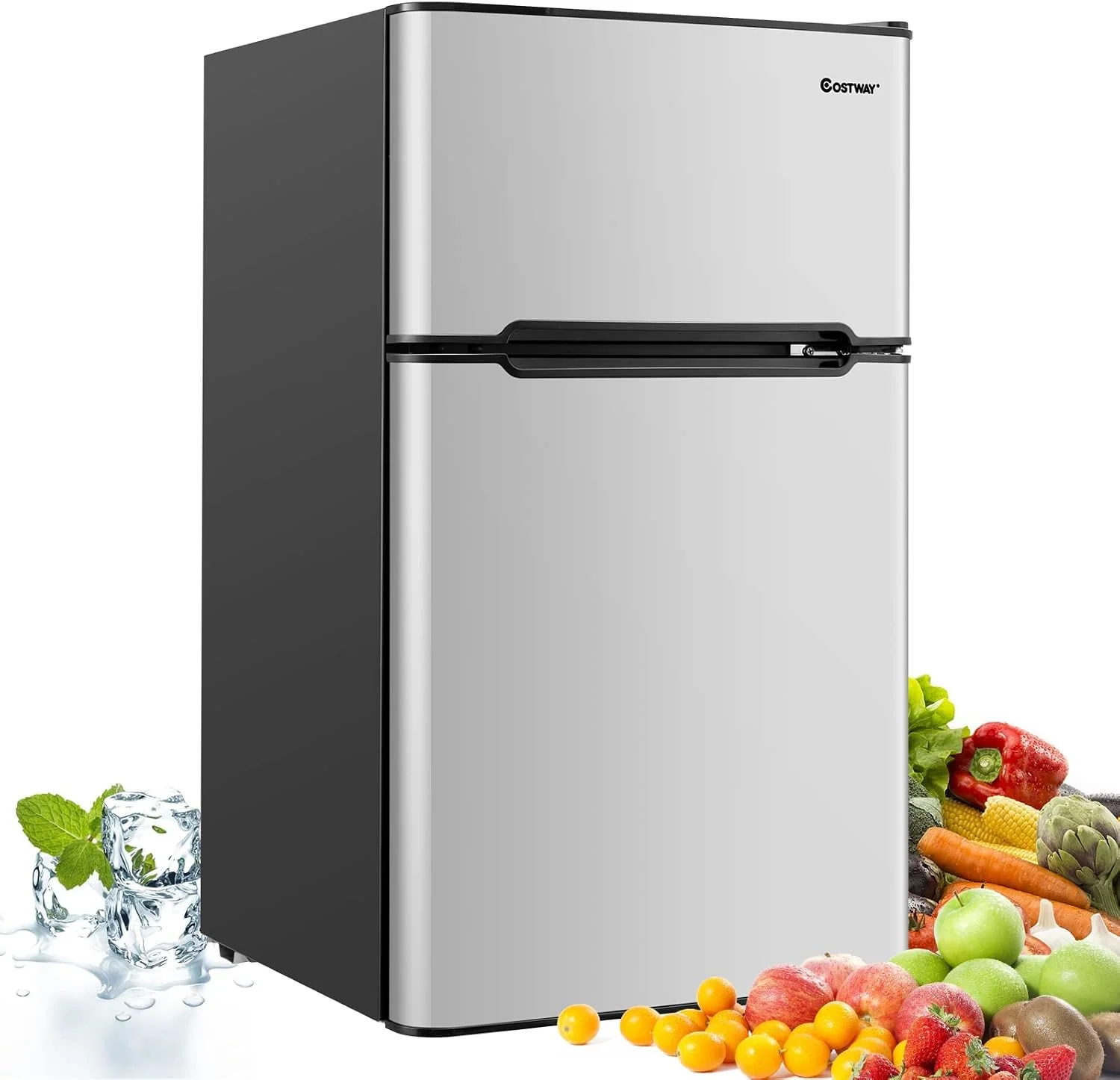 FANTASK 90L Gefrierschrank mit 27L Gefrierfach, Kühl-Gefrier-Kombination Kühlschrank, mini Standkühlschrank (grau) [Energieklasse E]