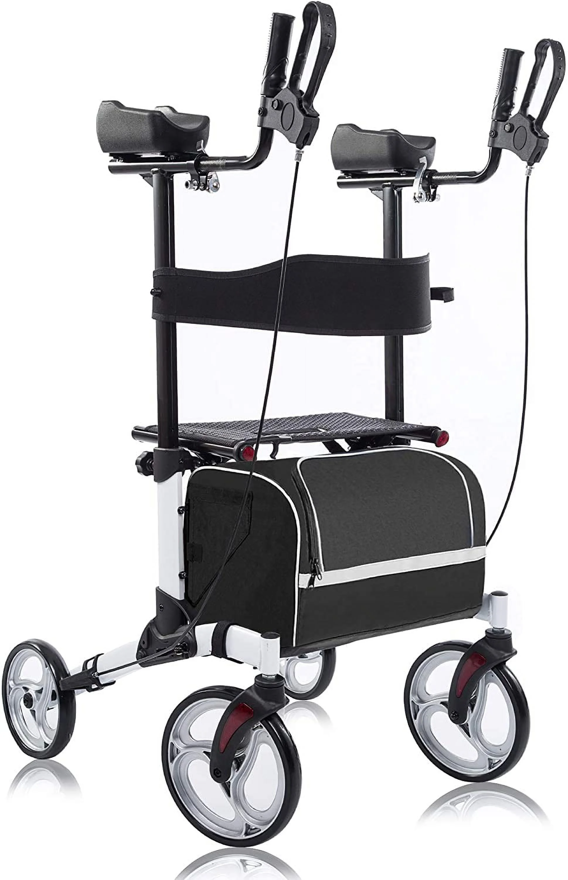 BEYOUR WALKER Upright Walker, Newest Design, Stand Up Rollator Walker Tall Rolling Mobility Walking Aid with 10�� Front Wheels, Seat and Armrest for Seniors and Adults, White