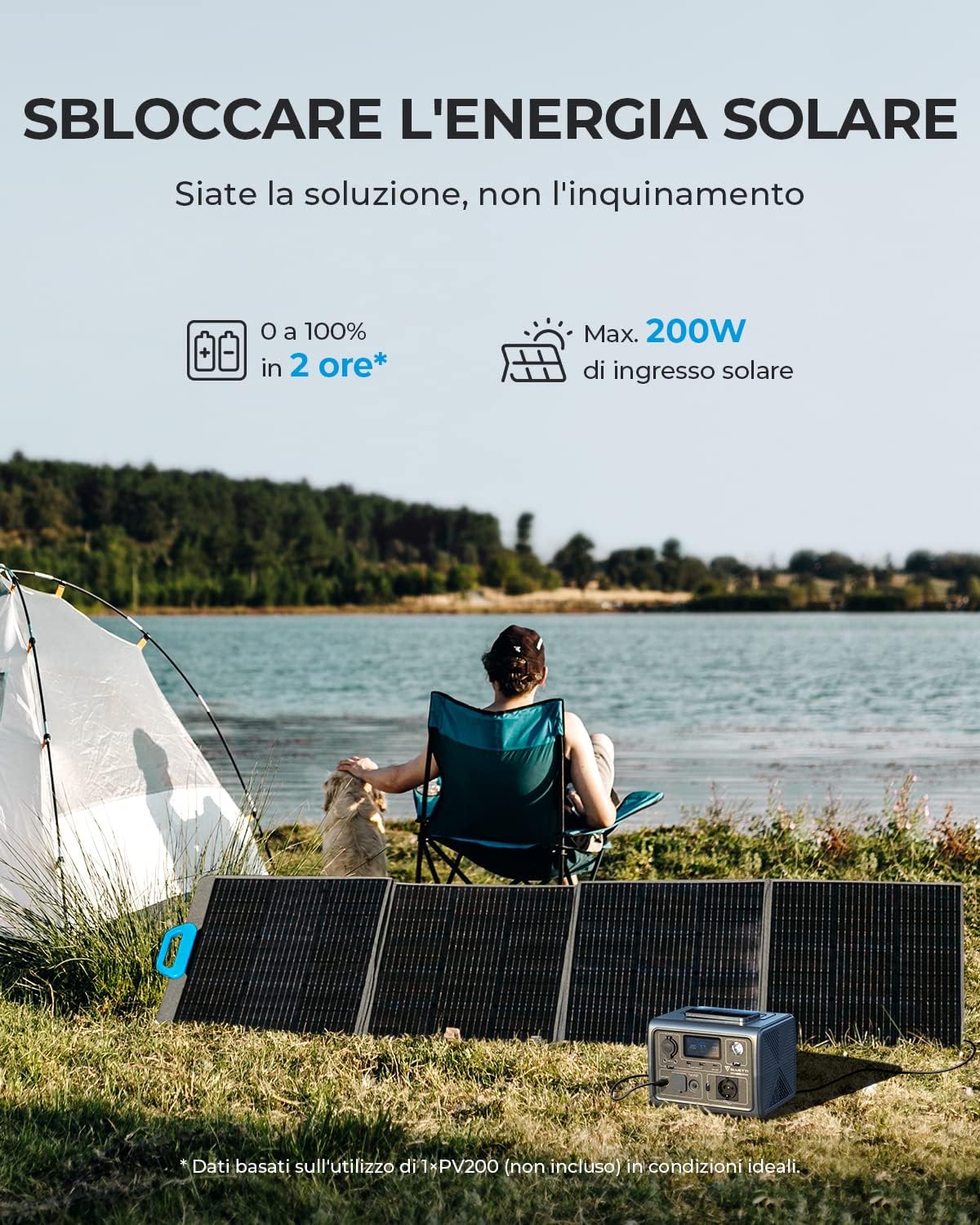 BLUETTI Centrale Elettrica Portatile EB3A, 268Wh LiFePO4 Batteria, 600W (1200W Picco) AC Uscita, Ricarica da 0-80% in 30 Minuti, Generatore Solare per Campeggio