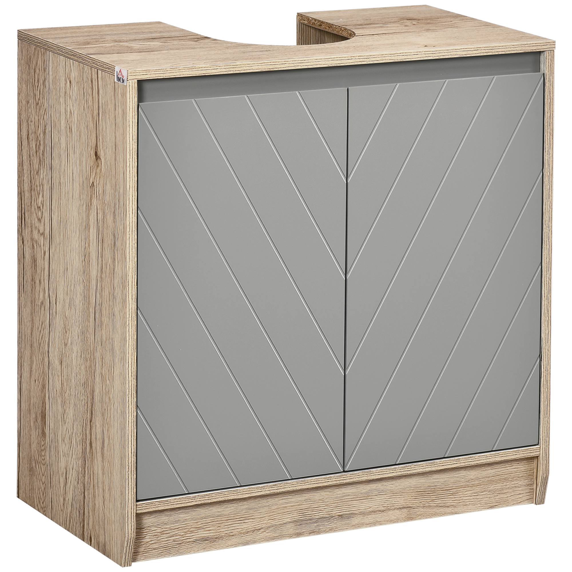 HOMCOM Waschbeckenunterschrank, Badezimmerschrank mit 2 Türen, Waschtischunterschrank, Braun + Grau