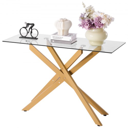 VEVOR Couchtisch Rechteckiger Beistelltisch mit Glasplatte Konsolentisch Golden