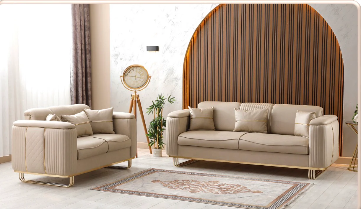 Victoria Luxury 3 & 2 Seater Sofas – Cream & Gold | Black & Gold Sofas with Storage