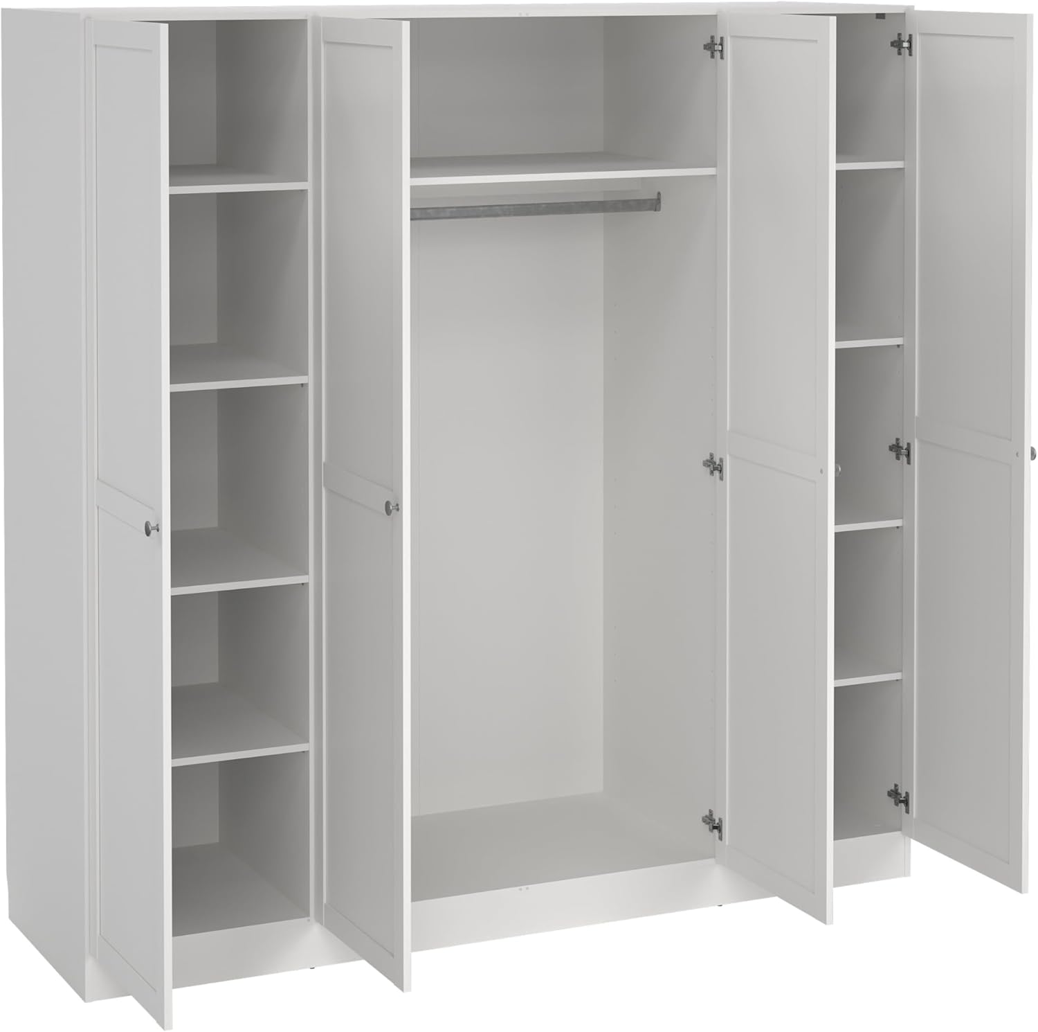 AVANTI TRENDSTORE Corsico Laminated Wood Wardrobe with 4 Doors with 9 Shelves and a Clothes Rail Available in White or Jackson Hickory Dimensions LAP 195.5 x 200 x 61.5 cm