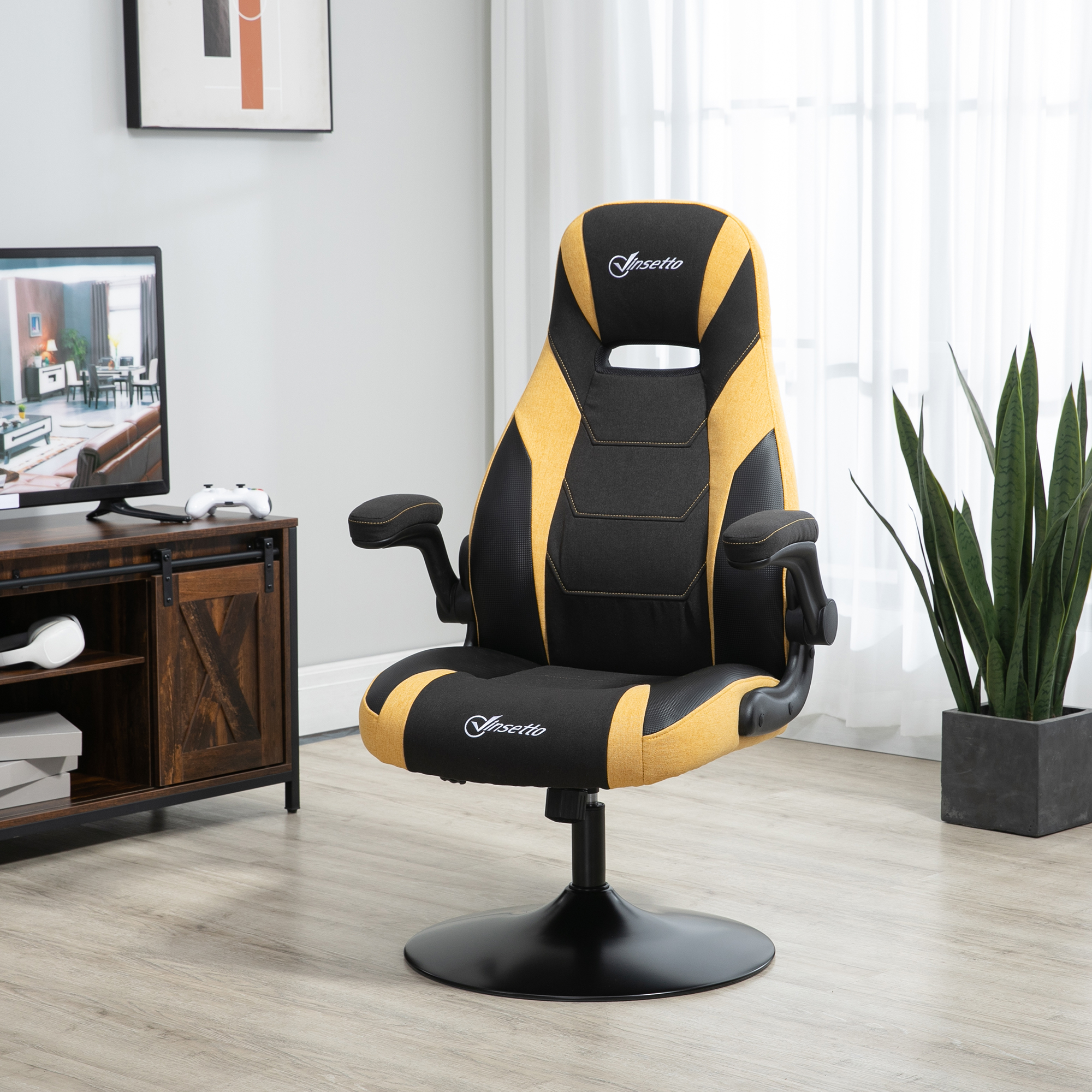 Vinsetto Gaming-Stuhl mit Rallystreifen, Computerstuhl, höhenverstellbar, mit Kippfunktion, Schwarz + Gelb