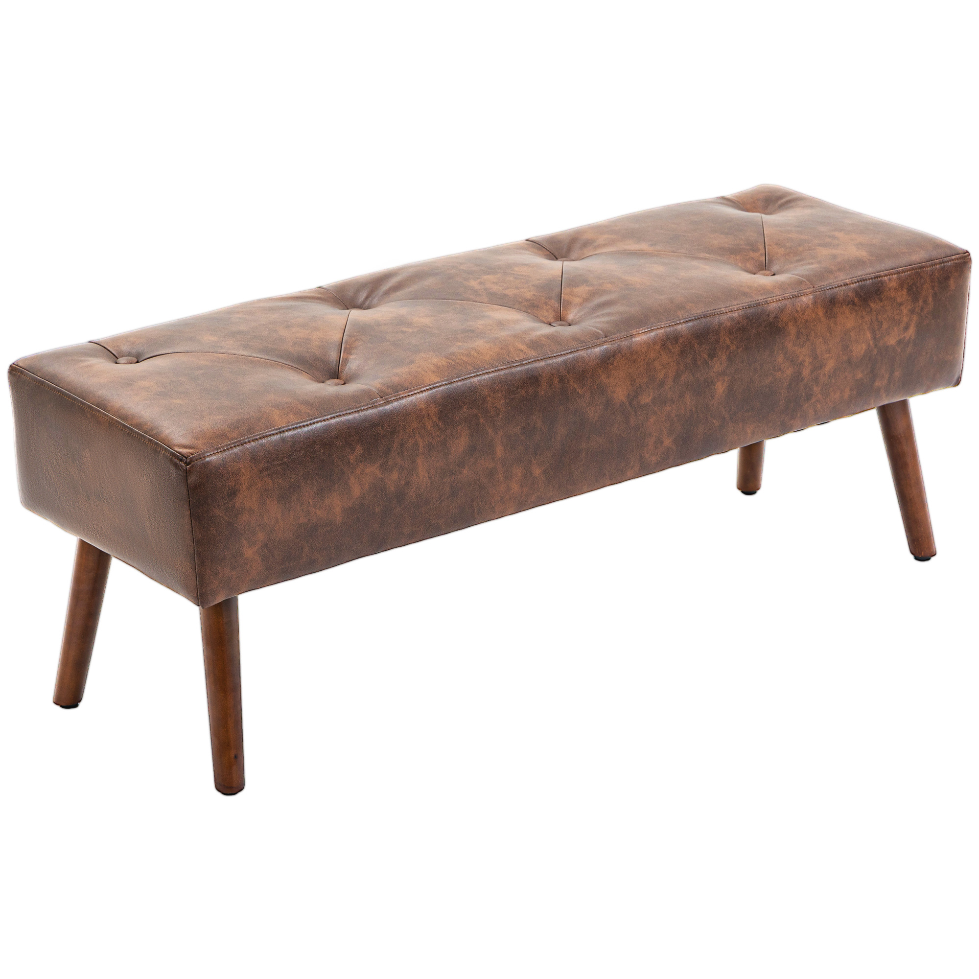 HOMCOM Bank Fußende Bank gepolstert im Vintage-Stil 114 x 38 x 42 cm Holzbank gealtertes Braun