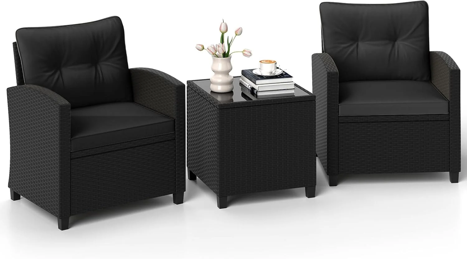 GIANTEX Rattan Gartenmöbel Set, Balkonmöbel Set 3 teilig 2 Sessel & Tisch, Balkonmöbel Kleiner Balkon, Lounge Möbel Outdoor, Balkon Set 2 Personen