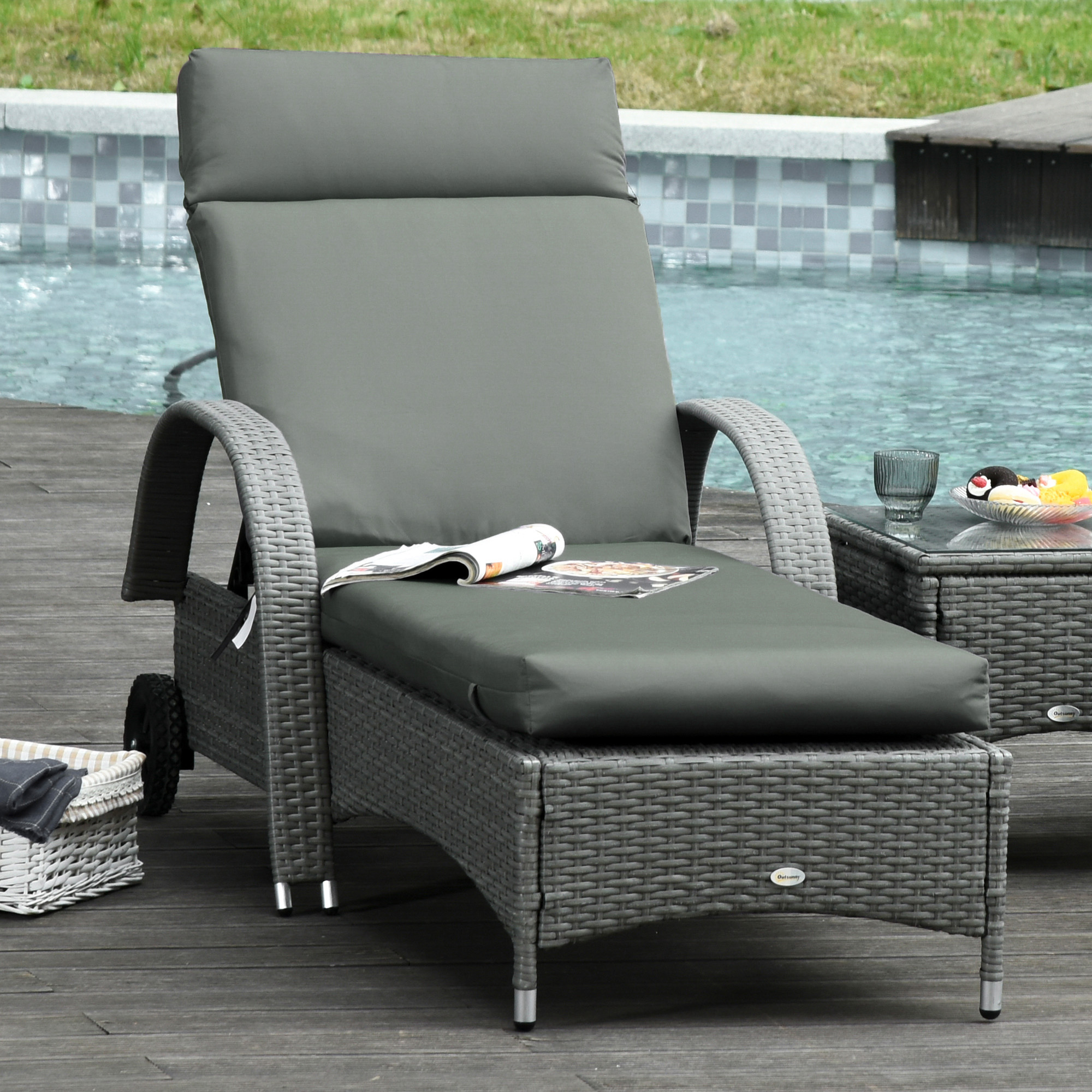 Outsunny 2er Set Auflage für Sonnenliege, Liegenauflage für Gartenliege extra dick 8cm Polsterauflage Dunkelgrau