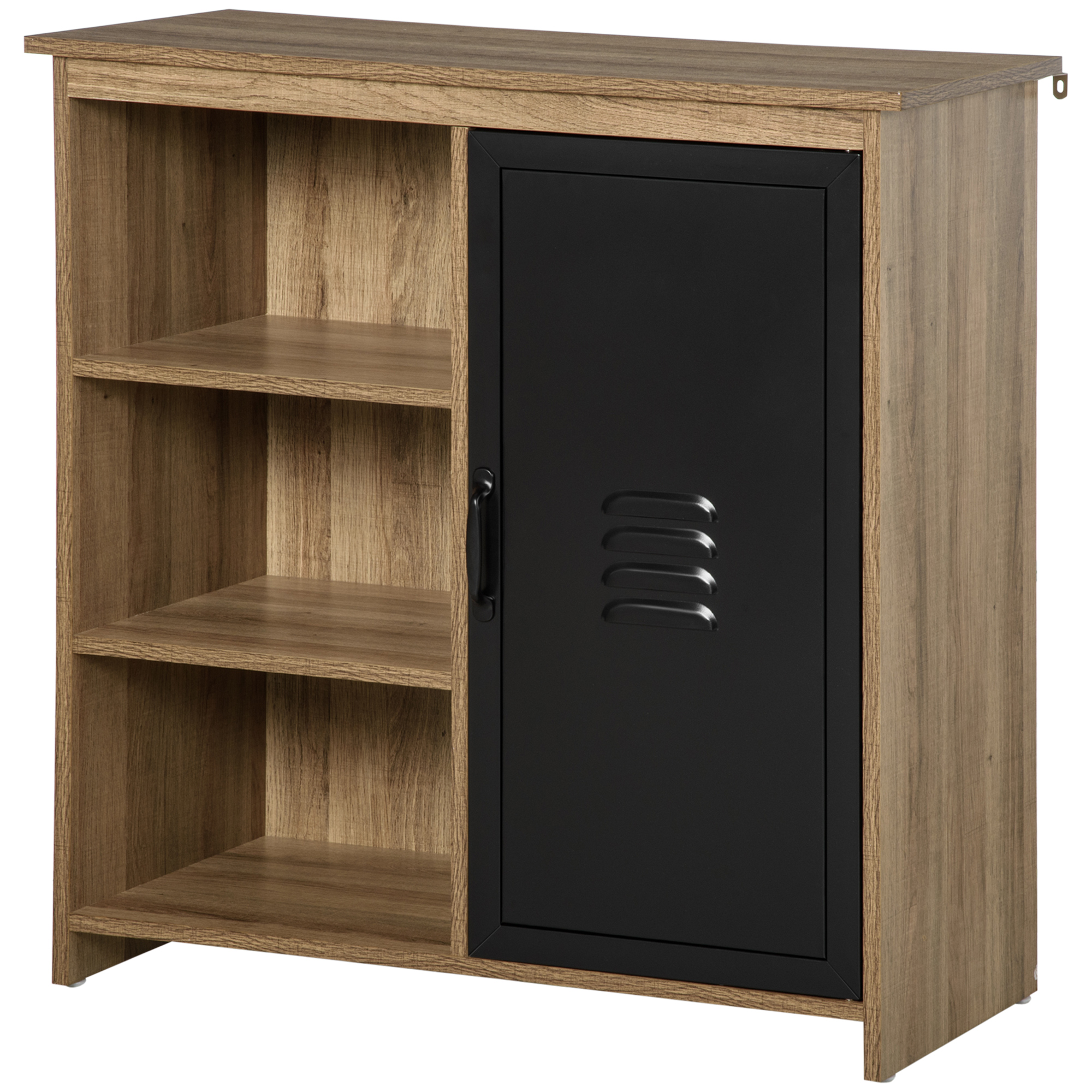 HOMCOM Industrie-Buffet - Stehendes Aufbewahrungsmöbel 3 Fächer Schrank - in Holz und Metall Schwarz