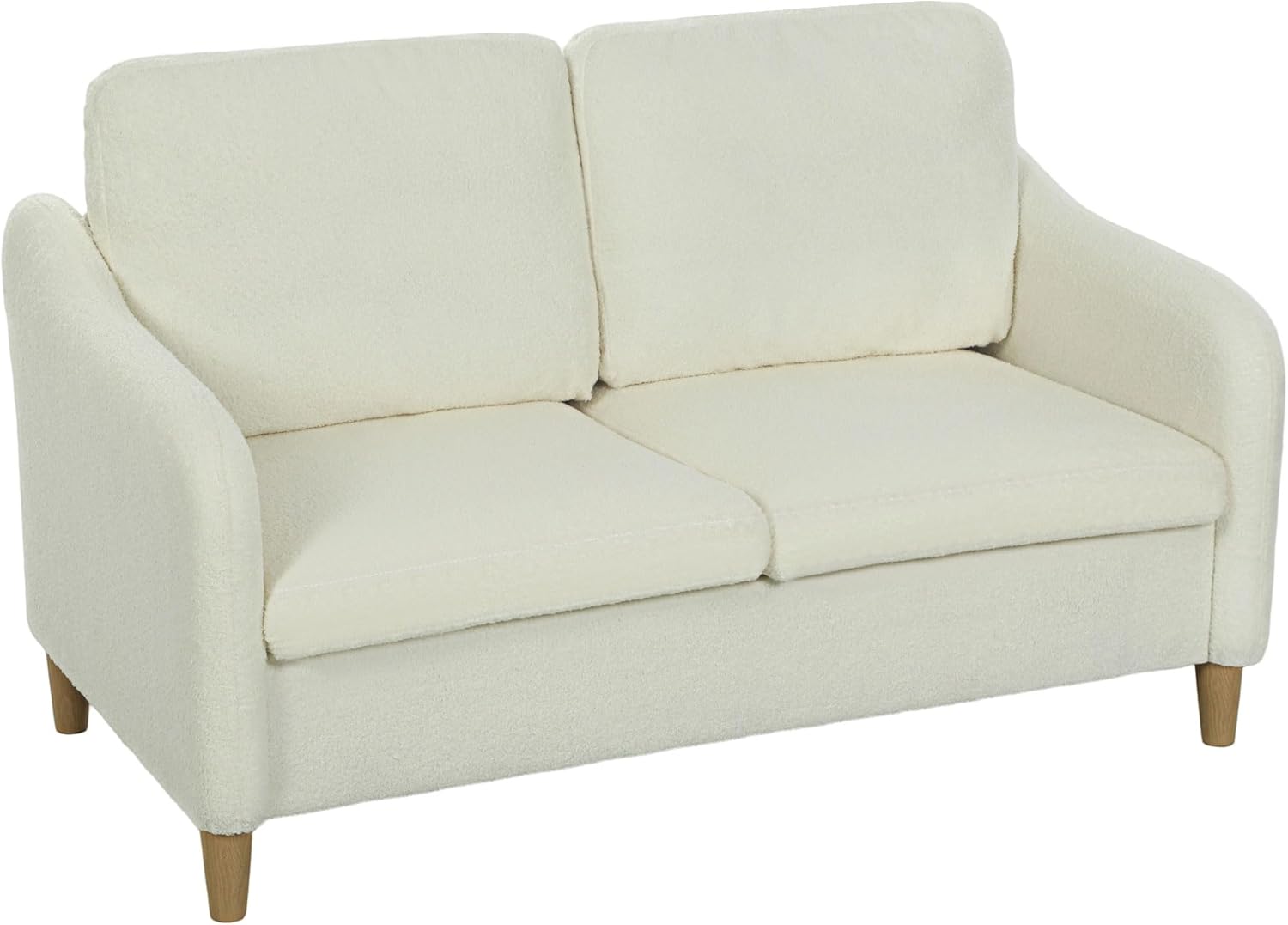 HOMCOM Divano 2 Posti Imbottito in Sherpa Traspirante con 2 Cuscini Rimovibile e Lavabile, Gambe in Legno di Eucalipto, Divanetto Salvaspazio con Braccioli per Soggiorno, Salotto, 137x69x82 cm, Crema