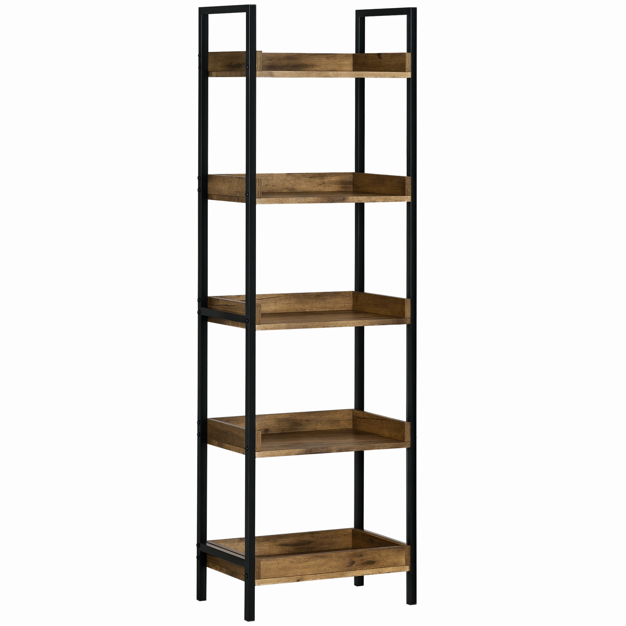 HOMCOM Leiterregal im Industrie-Design mit 5 Regalen 48 cm x 30 cm x 155 cm Braun + Schwarz