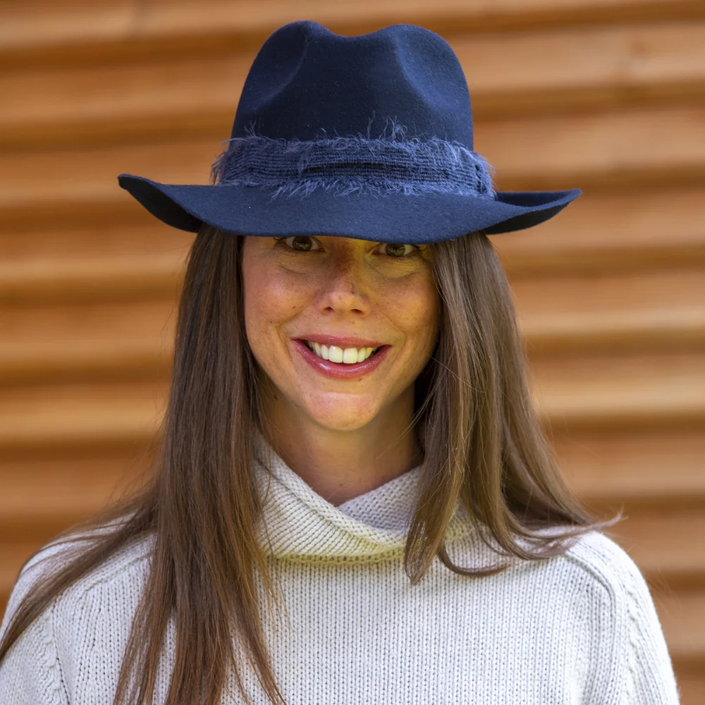 Navy Fedora Mohair Band Hat �C 100% Wool, Designed in France, Made in Italy