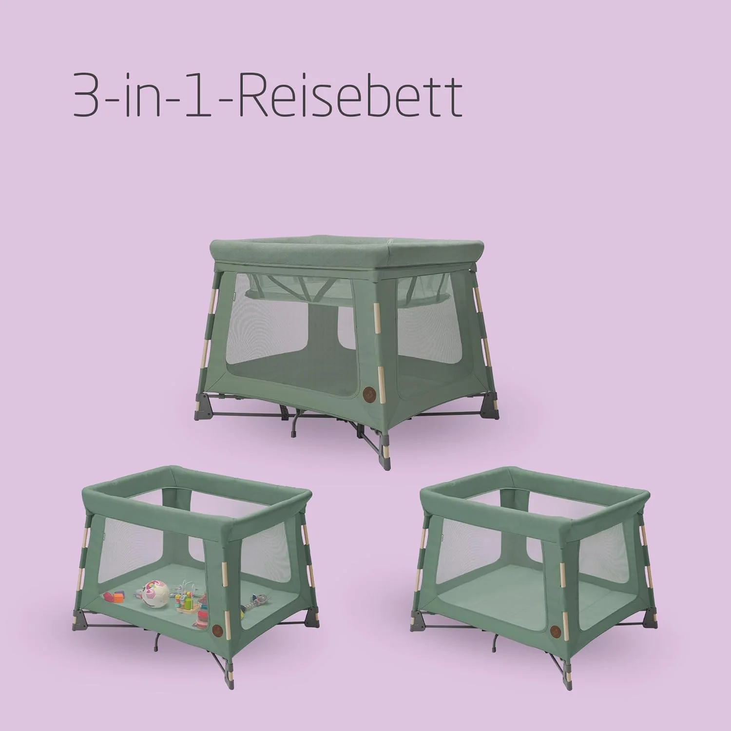 Maxi-Cosi Swift 3-in-1 reiswieg baby, wieg, 0-3,5 jaar, tot 15 kg, in hoogte verstelbare reiswieg, 2-in-1 matras, ultralicht, in 1 seconde inklapbaar, reistas, Eco Care, Beyond Grey