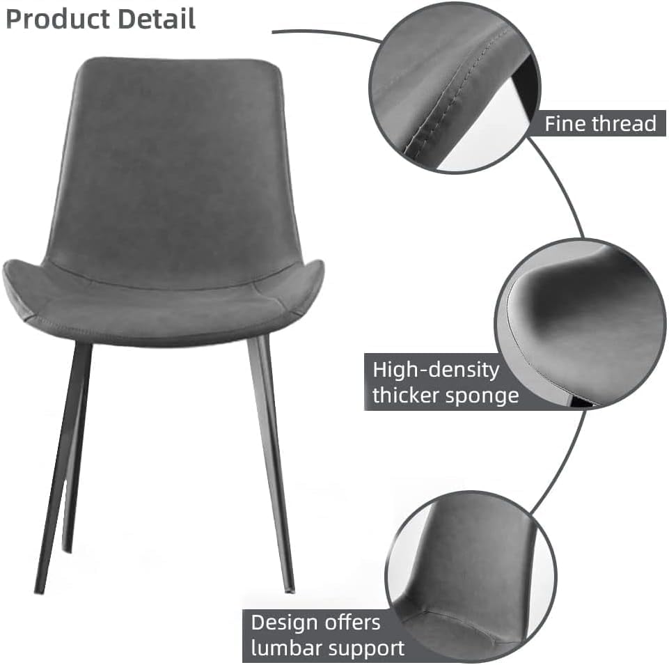 Dining Chairs Set of 4, Modern Dining & Kitchen Room Chairs, Upholstered Faux Leather Cushion Seat and Sturdy Metal Legs (4 Grey Chairs)
