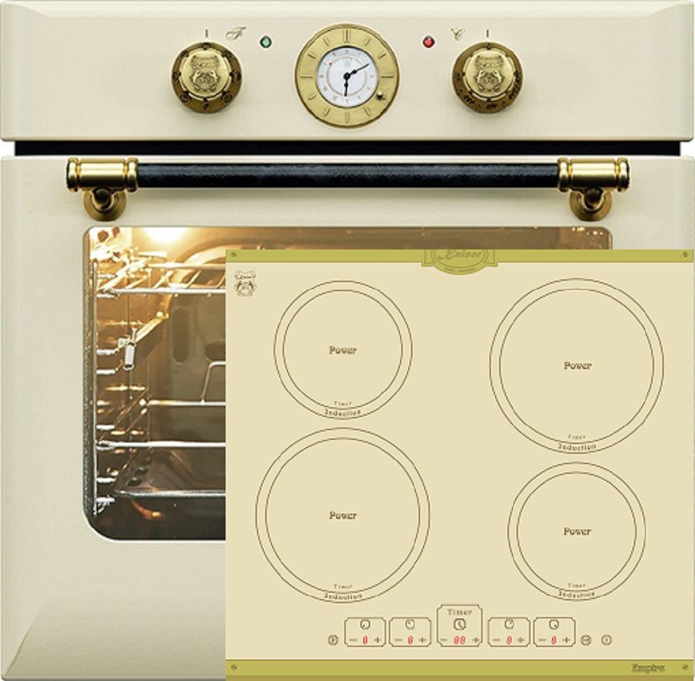 Backofen-Set Herd Set Autark Retro Einbau Backofen Elektro, 68 L mit Induktionskochfeld Autark 60 cm 4 Zonen mit Booster EH 6432 ElfBE +KCT 6195 IElfEm.
