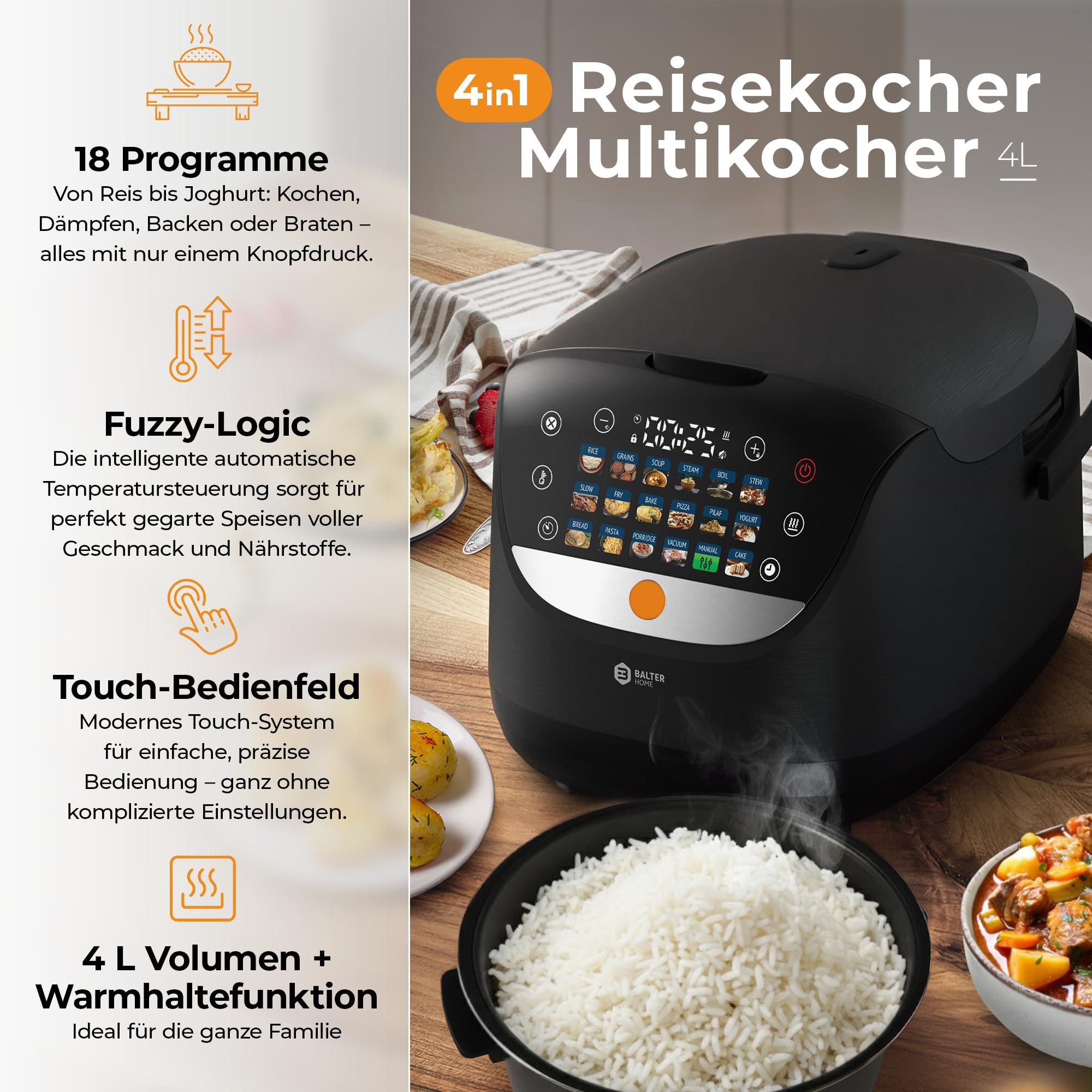 Reiskocher Balter MK-01 Reiskocher Multikocher mit 18 Programme