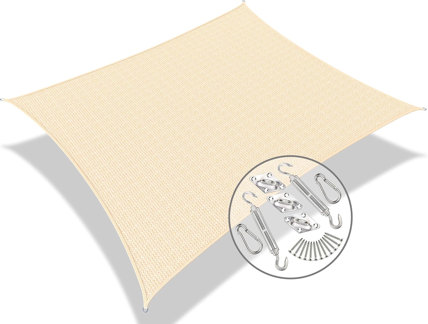 VOUNOT Tenda da Sole per Esterno, 5x5x5 m Vela Ombreggiante Triangolare con Kit di Fissaggio, Tenda a Vela, Traspirante HDPE Protezione UV, per Giardino, Balcone, Terrazza, Avorio