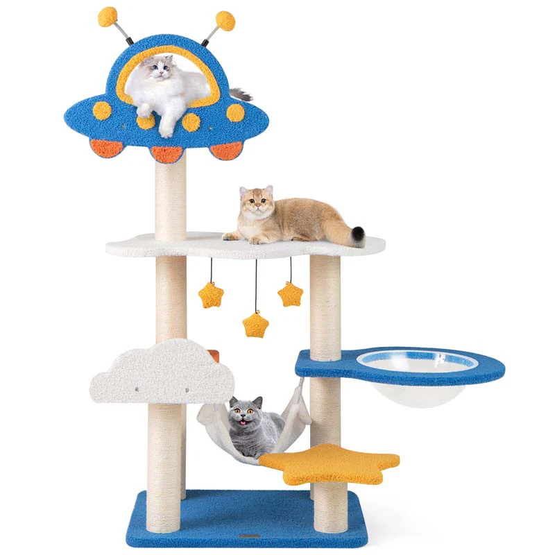 49" Tall Space-Themed Multi-Level Cat Tree Tower with UFO Top Perch Space Capsule, Sisal Scratching Posts, Cloud & Star Platforms for Indoor Cats