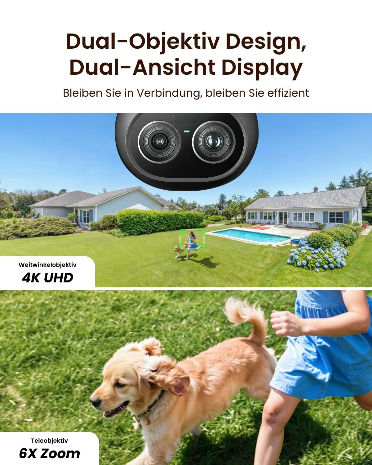 4K PTZ Überwachungskamera außen TrackFlex Floodlight WiFi mit Wi-Fi 6 6x Hybridzoom 3000 Lumen Auto-Tracking und KI-Erkennung