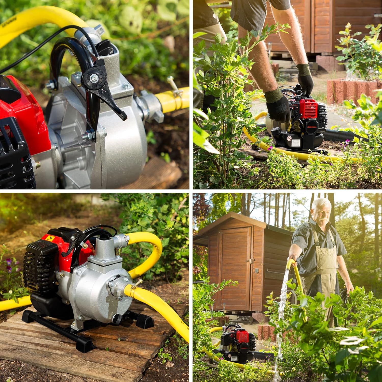 EBERTH 5,5 PK waterpomp met 30.000 l/u en 30 m opvoerhoogte, 2 inch aansluiting, tuin-/vuilwaterpomp met 4-taktmotor en 7 m aanzuighoogte, benzinepomp, trekstarter, metalen voet, handvat