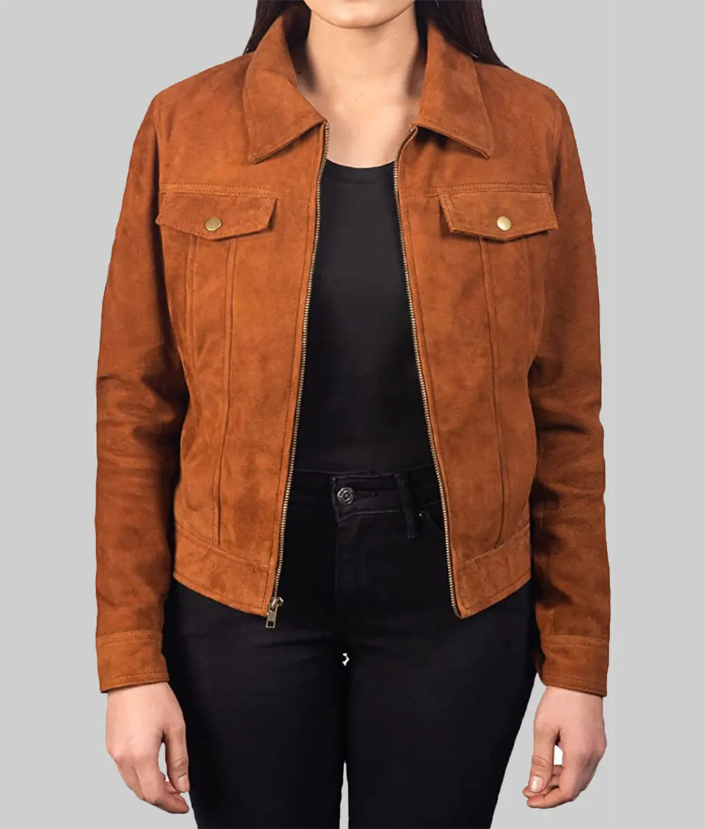 Bethany Brown Suede Trucker Jacket